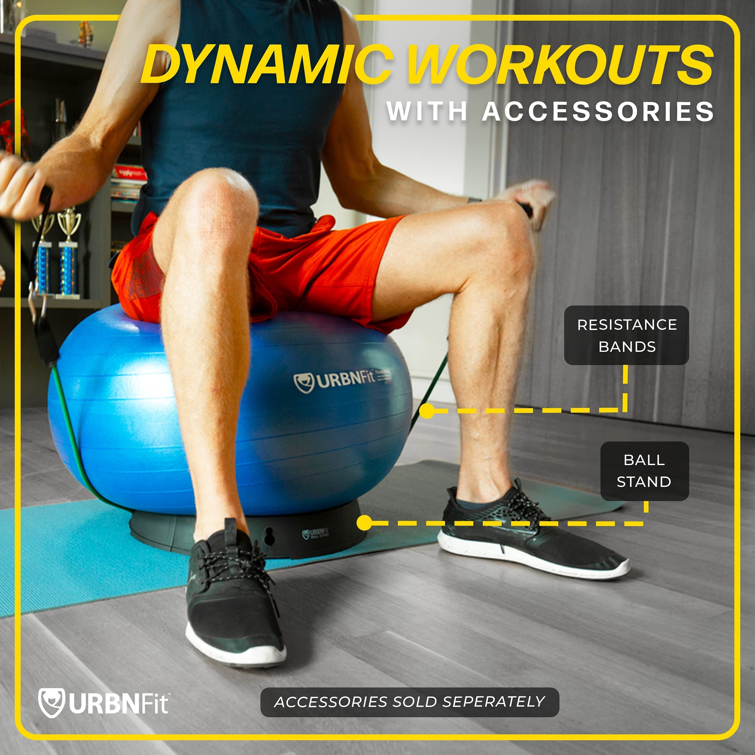 URBNFit Anti-Burst Exercise Ball - Premium Yoga & Stability Ball for Workouts, Pregnancy, Office & Home Gym - Includes Quick Pump - Perfect for Pilates, Core Training & Active Sitting (45cm/55cm/65cm/75cm)