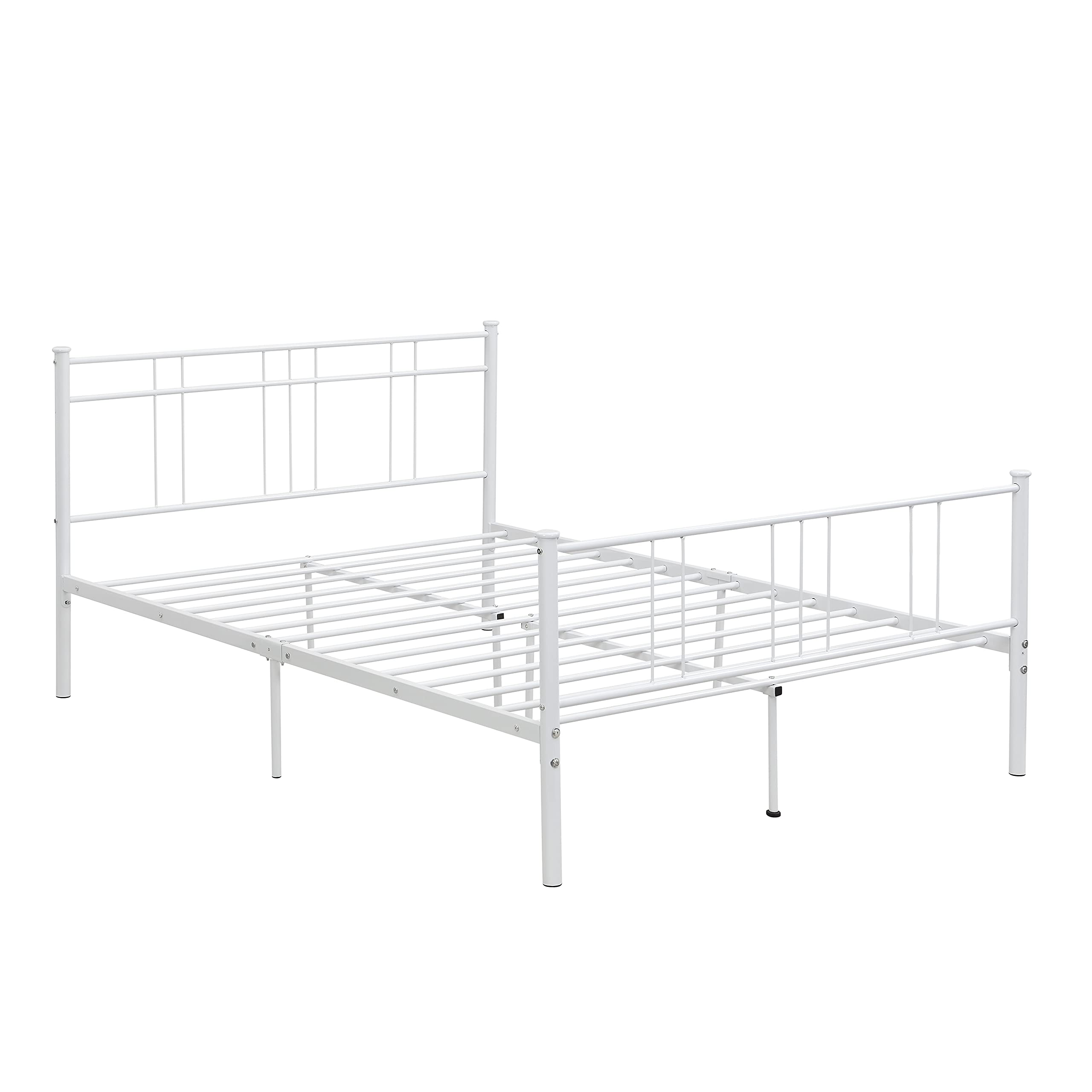 BAIYEA White Metal Bed Frame with Headboard - Sturdy Double Bed Frame, Anti-Slip & Noise-Proof Design, Under-Bed Storage Space - Perfect for Small Bedrooms, Guest Rooms & Dormitories