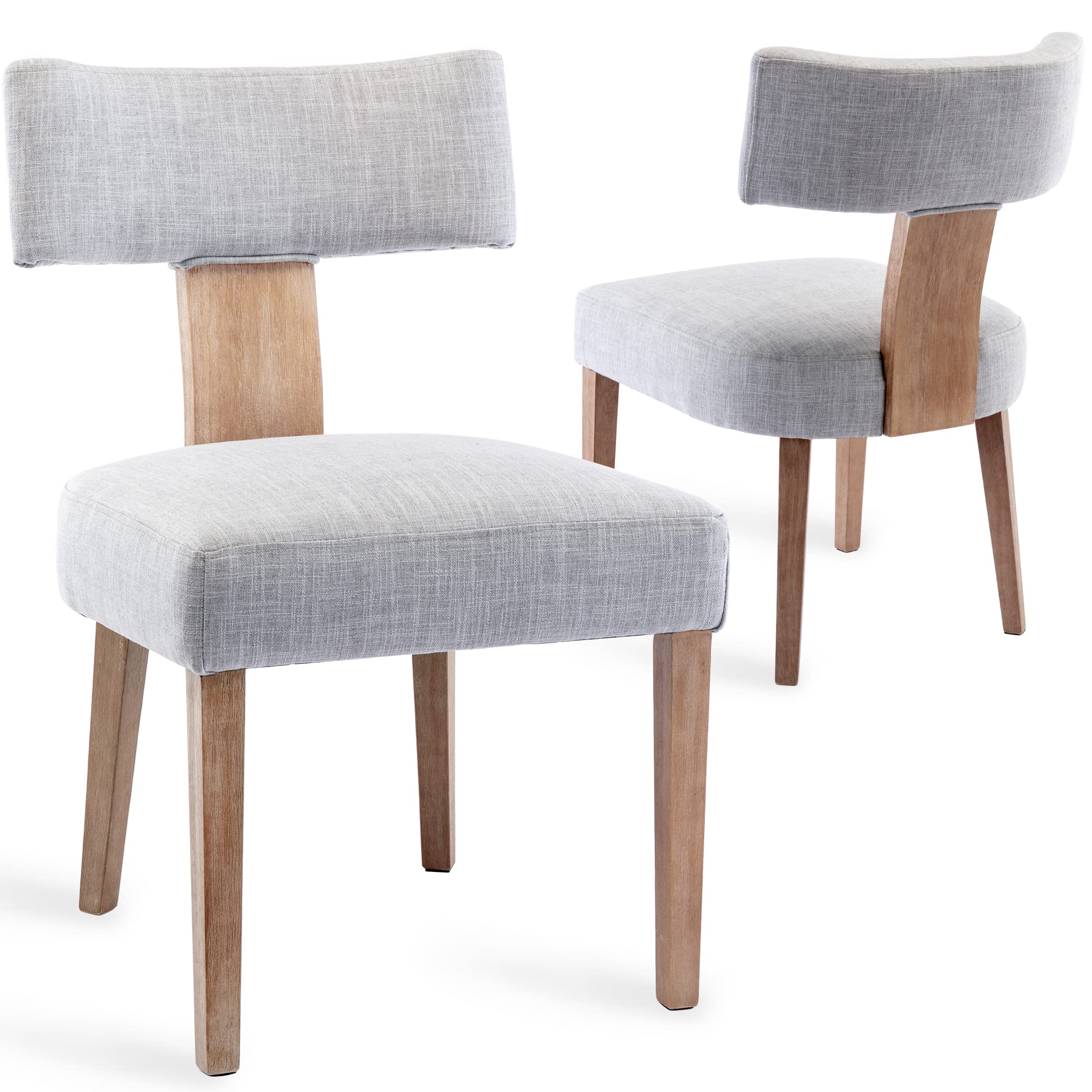 Wahson Farmhouse Kitchen & Dining Room Chairs Set of 2 - Retro Linen Upholstered Dining Chairs with Sturdy Hardwood Legs in Grey | Perfect for Farmhouse, Cottage & Vintage Style Dining Rooms, Kitchens & Breakfast Nooks