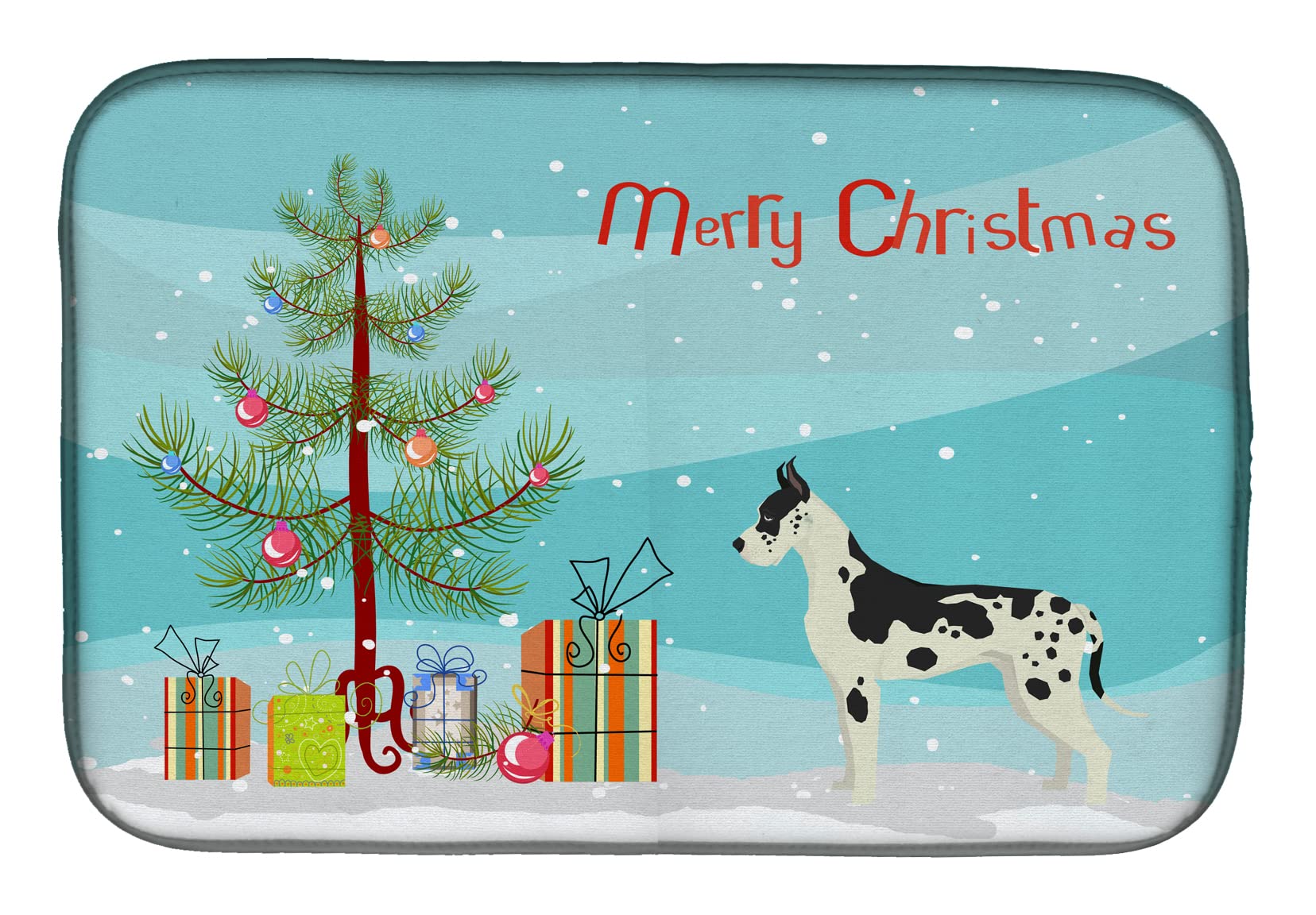 Great Dane Christmas Tree Dish Drying Mat - Absorbent Kitchen Counter Pad (14x21 Inch) | Holiday Dog Lover Gift & Festive Kitchen Decor for Countertop Drainer | Perfect for Christmas Parties & Dog-Themed Home Decor