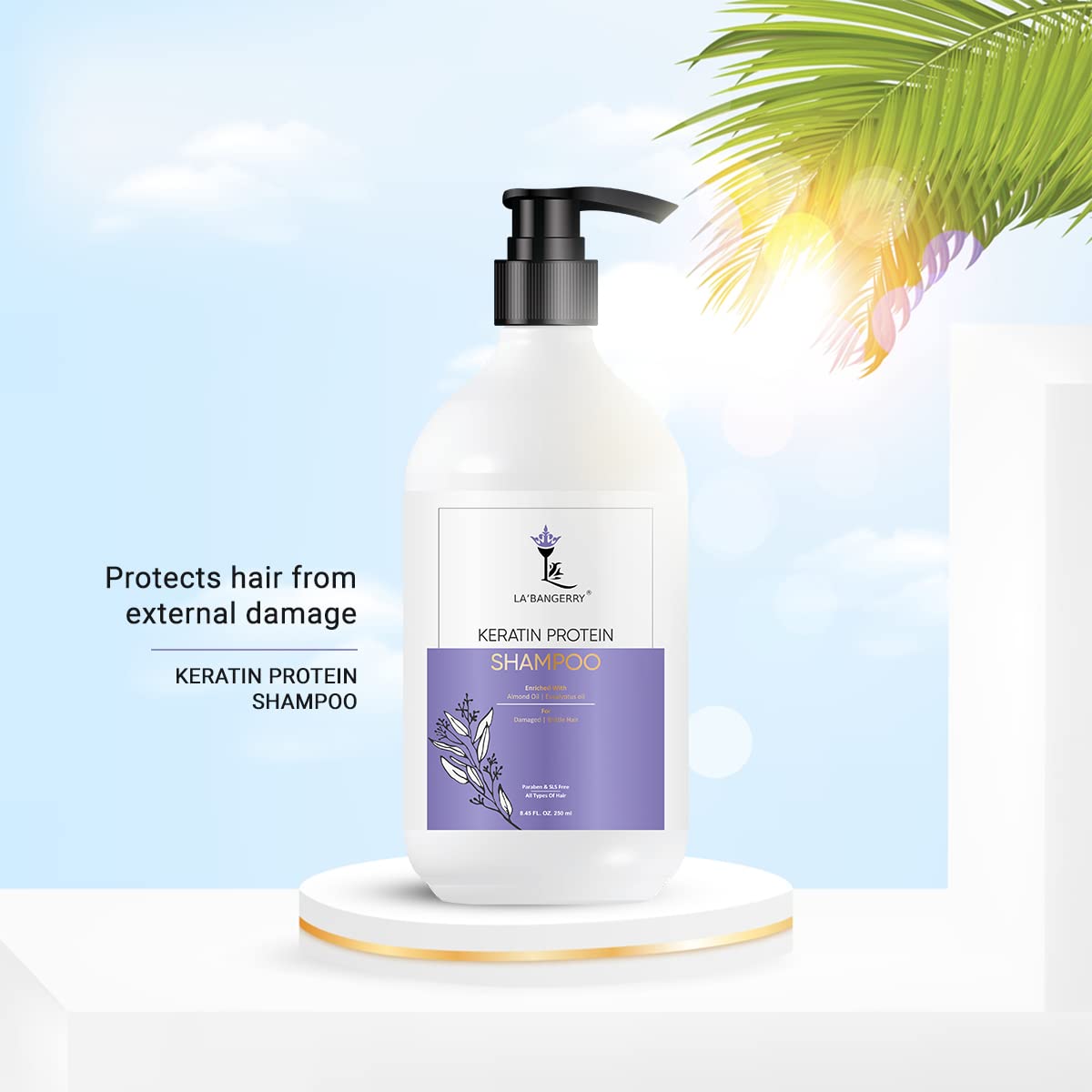 LA'BANGERRY Keratin Protein Shampoo with Almond Oil & Argan Oil - Hydrating & Frizz Control for Dry Hair - Men & Women - 250ml | Perfect for Damaged, Curly & Color-Treated Hair at Home or Salon