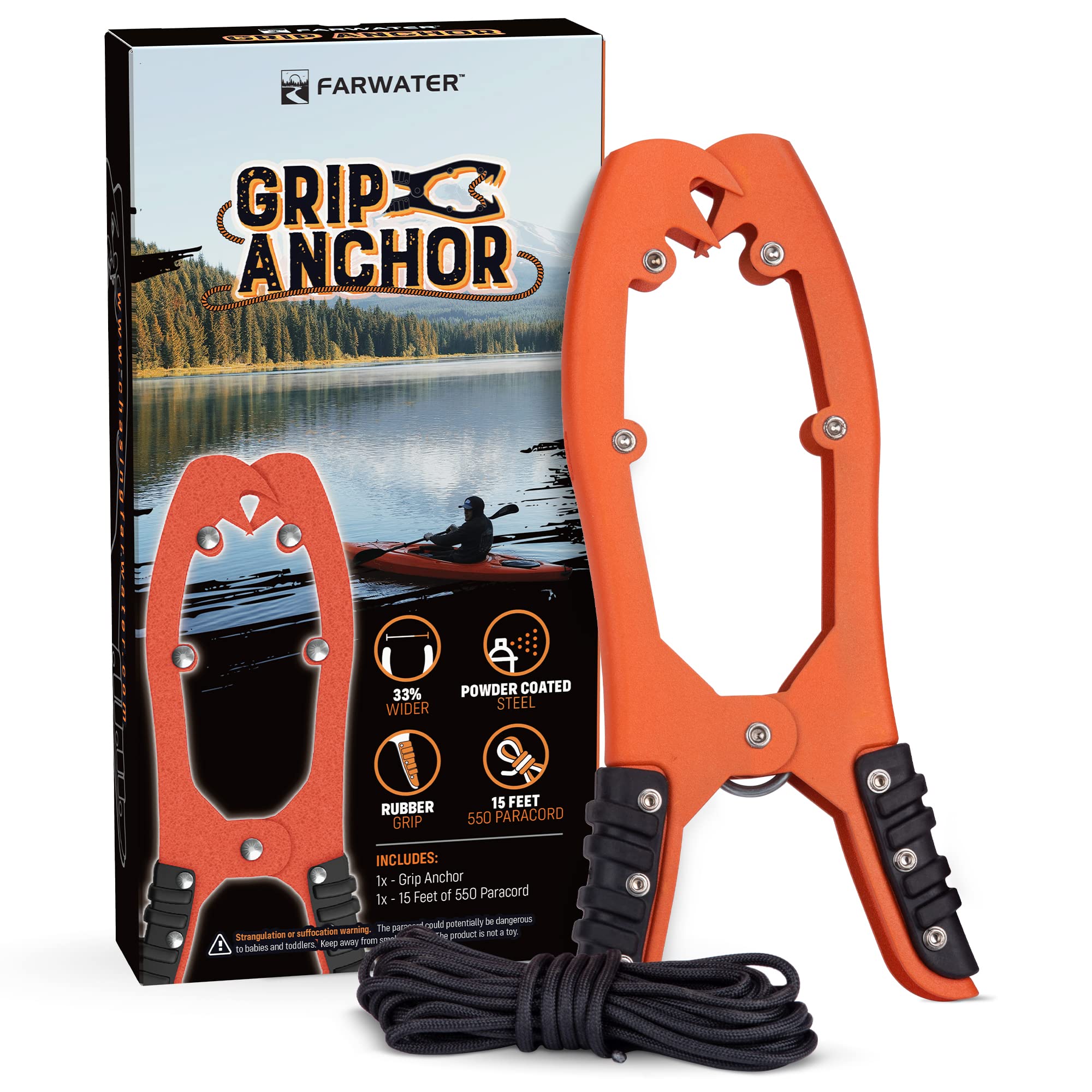 Heavy Duty Canoe Anchor Grip - Premium Boat, Kayak & Float Tube Fishing Accessories - Brush Clamp Anchor with Teeth - 15ft Paracord & Rubber Grips - Coated Steel for Durability - Perfect for Kayaking, Canoeing & Fishing in Lakes, Rivers & Coastal Waters