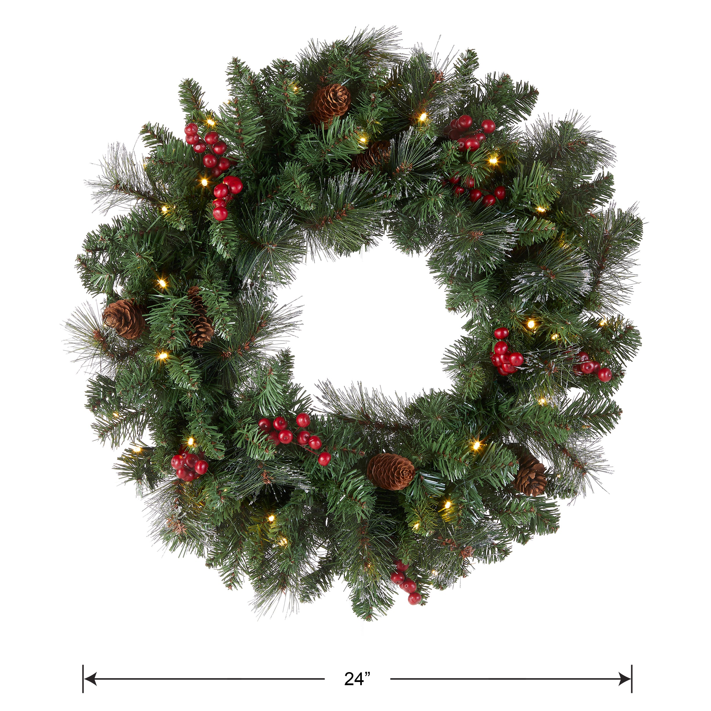 24 Inch Pre-Lit Crestwood Spruce Christmas Wreath with Infinity LED Lights - Perfect for Holiday Door Decor, Fireplace Mantel & Festive Home Decorations