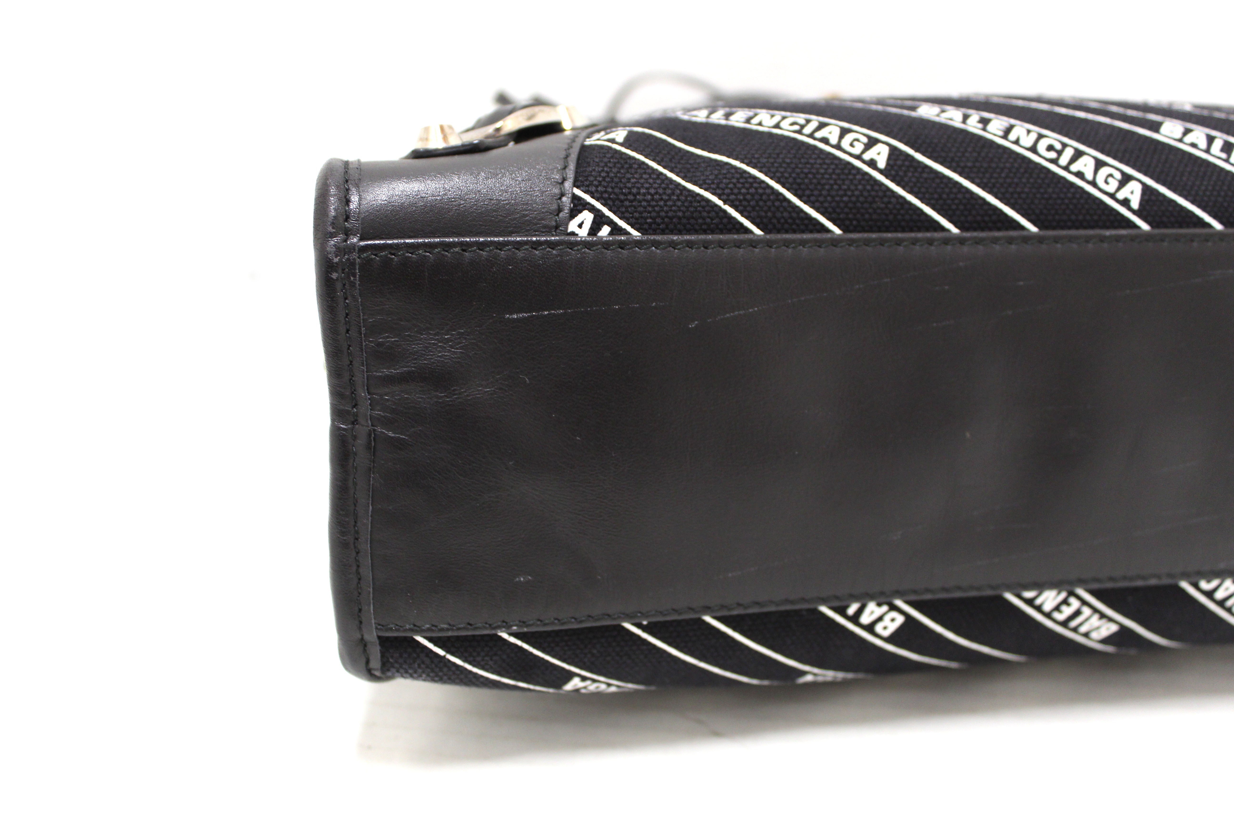 Authentic Balenciaga Black Leather & Logo Fabric S City Bag - Luxury Designer Handbag for Women, Perfect for Work, Travel & Everyday Use