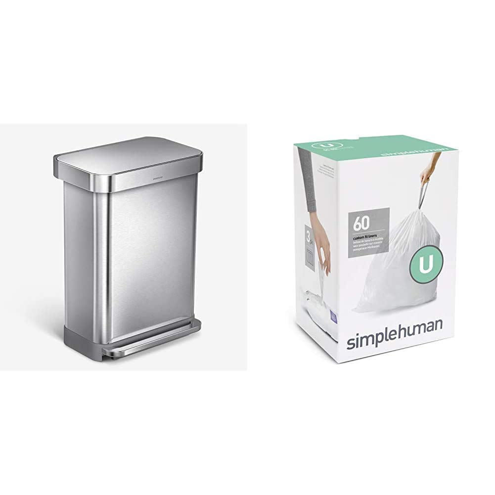 SimpleHuman 55L Rectangular Step Trash Can with Custom Fit Liners - Durable Kitchen Garbage Bin for Home, Office & Commercial Use