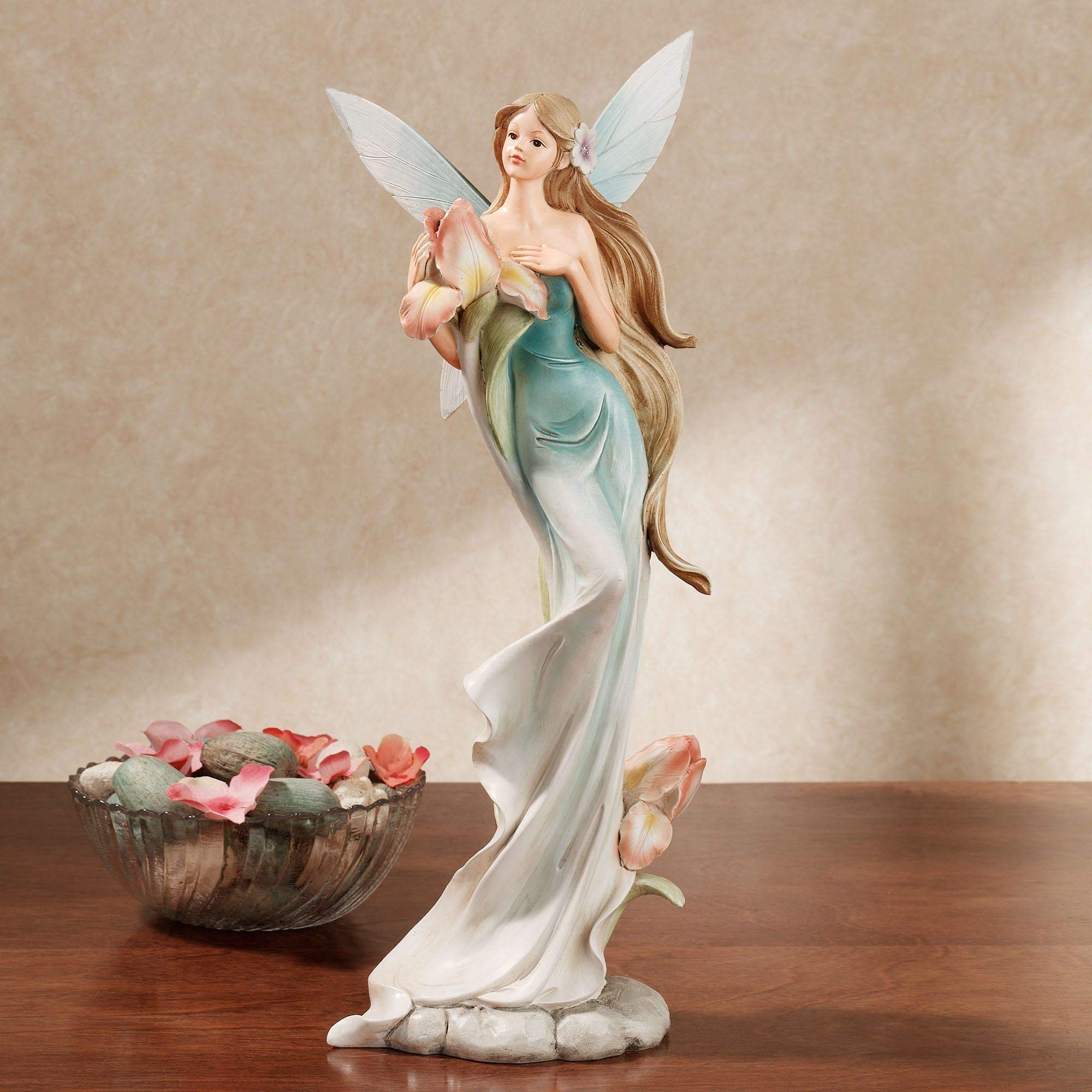 Touch of Class Iris Blossom Fairy Figurine - Handcrafted Resin Fairy Statue in Blue, Brown, Coral & White - Winged Sprite Home Decor for Bedroom, Living Room, Office, Bookshelf - Perfect Gift for Fairy Lovers & Fantasy Decor Enthusiasts