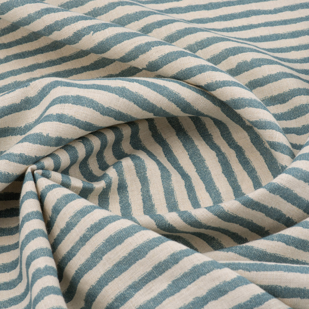 Waverley Stripe Linen Tablecloth - Vintage Blue Cotton Blend Rectangular Table Cover for Dining Room, Kitchen & Outdoor Picnics