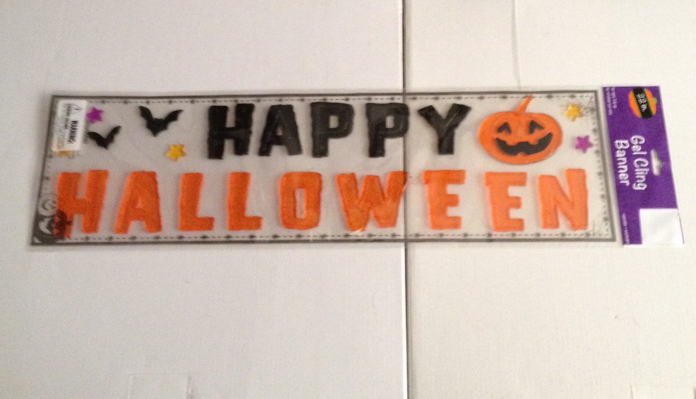 22 Inch Happy Halloween Gel Cling Banner - Decorate Windows, Doors & Walls for Spooky Party Decorations