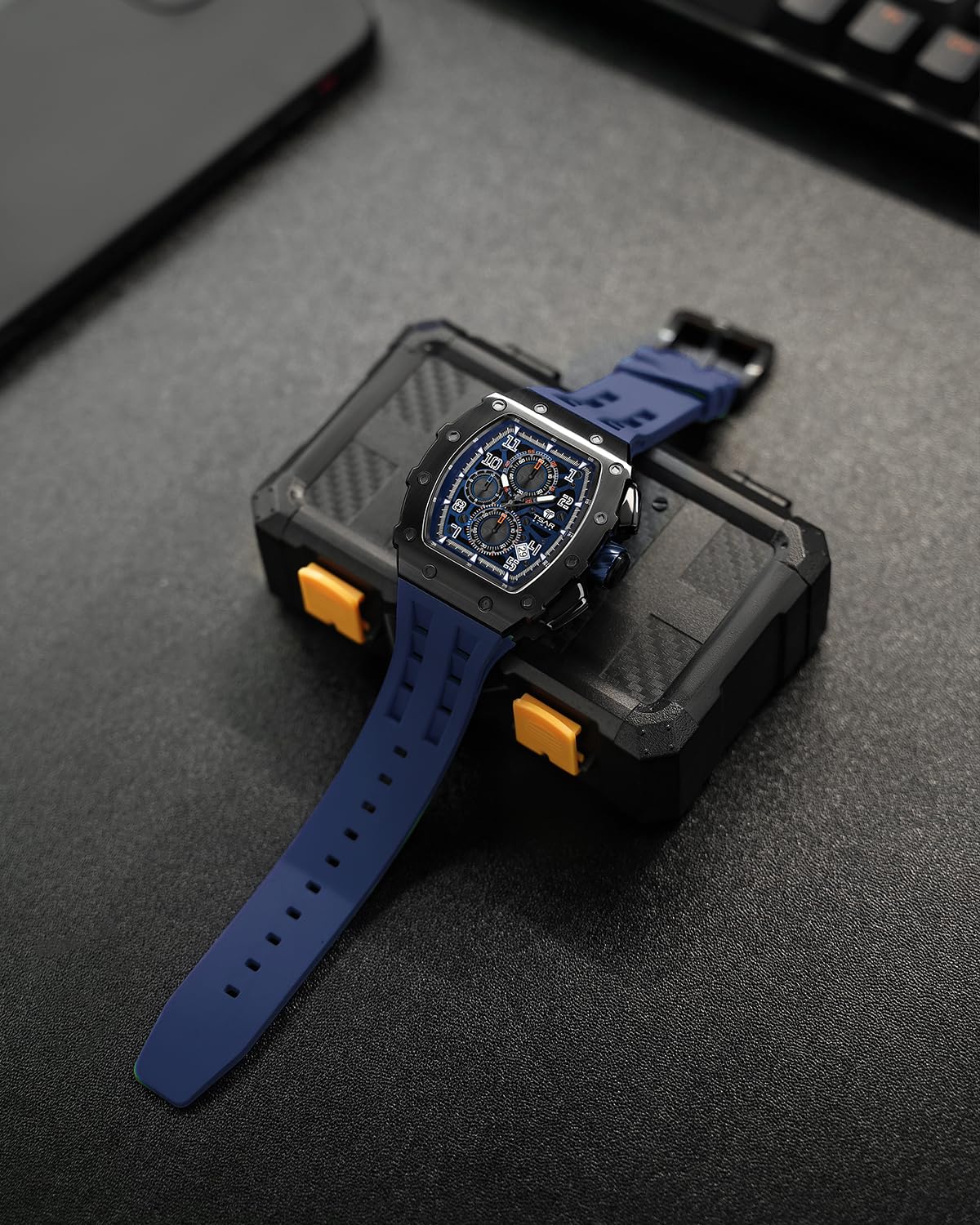 TSAR BOMBA Luxury Men's Watch - Japanese Quartz Movement, Sapphire Crystal, 50M Water Resistant, Luminous Chronograph with Rubber Strap - Perfect for Diving, Business & Formal Occasions - Ideal Gift for Men