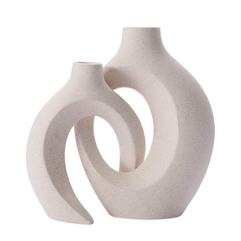 Nordic Ceramic Plant Pots Set of 2 - White Matte Snuggle Shape Vases for Indoor Plants, Home & Office Decor | Perfect for Living Room, Desktop, Balcony & Porch Decorations