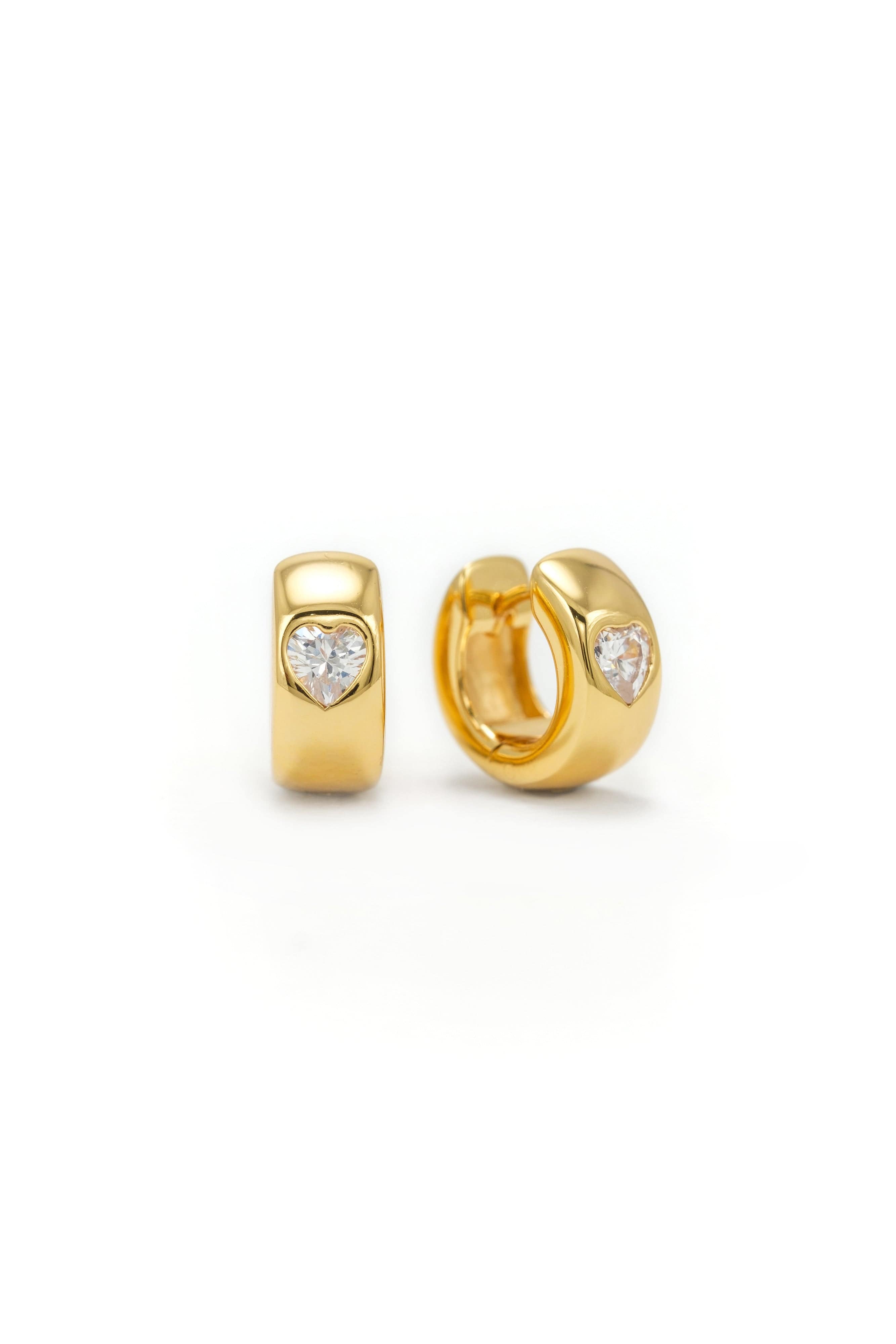 Chunky Huggie Hoop Earrings for Women - Gold Heart Design Dangle Earrings - Perfect for Valentine's Day, Date Night & Everyday Wear