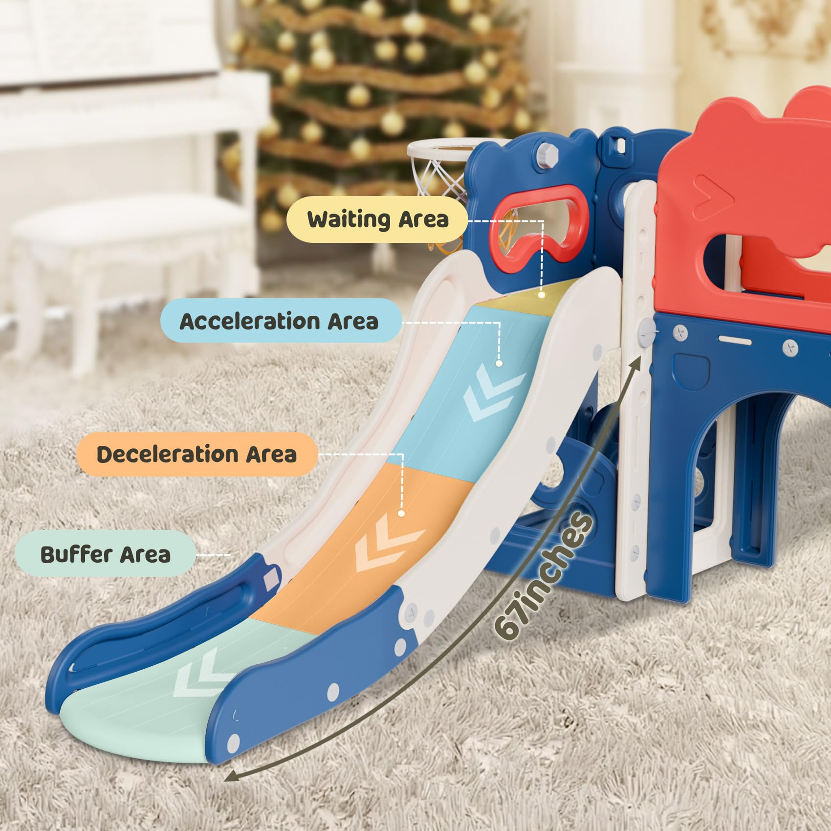 Babytronic 8-in-1 Toddler Slide Playset for Kids Ages 1-3 | Indoor/Outdoor Baby Slide with Basketball Hoop & Telescope | Blue & Red Playground Toy for Toddlers | Perfect for Backyards, Playrooms & Daycare Centers