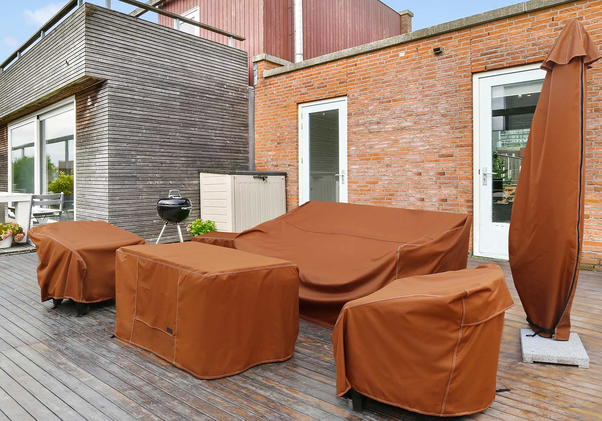 Waterproof Outdoor Coffee Table Cover 36x20x18 Inch - Heavy Duty Rectangular Patio Furniture Protector for Rain, Sun & Snow - Brown Weatherproof Tablecloth for Deck, Garden & Backyard Use
