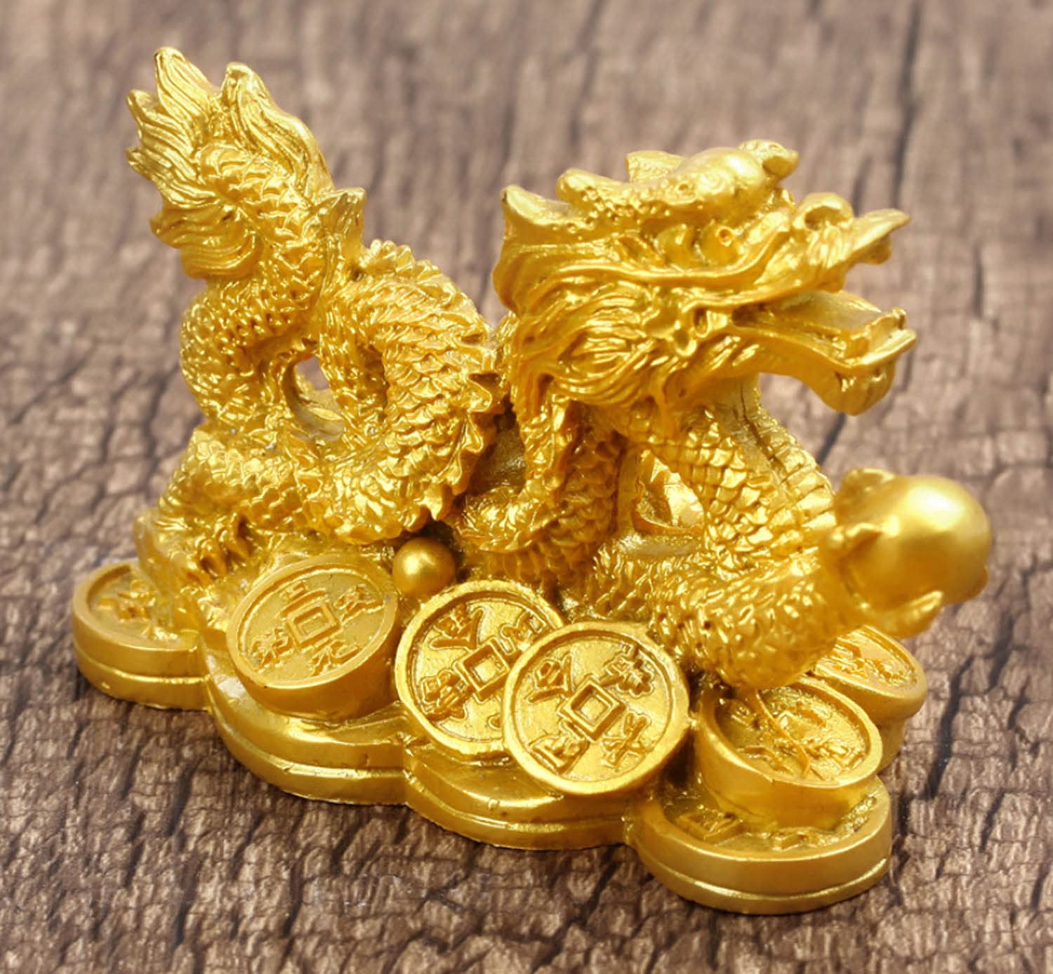 Golden Feng Shui Dragon Money Coins Statue - Wealth & Good Luck Charm for Home Office Decor, Business Gift, Meditation & Feng Shui Enhancement