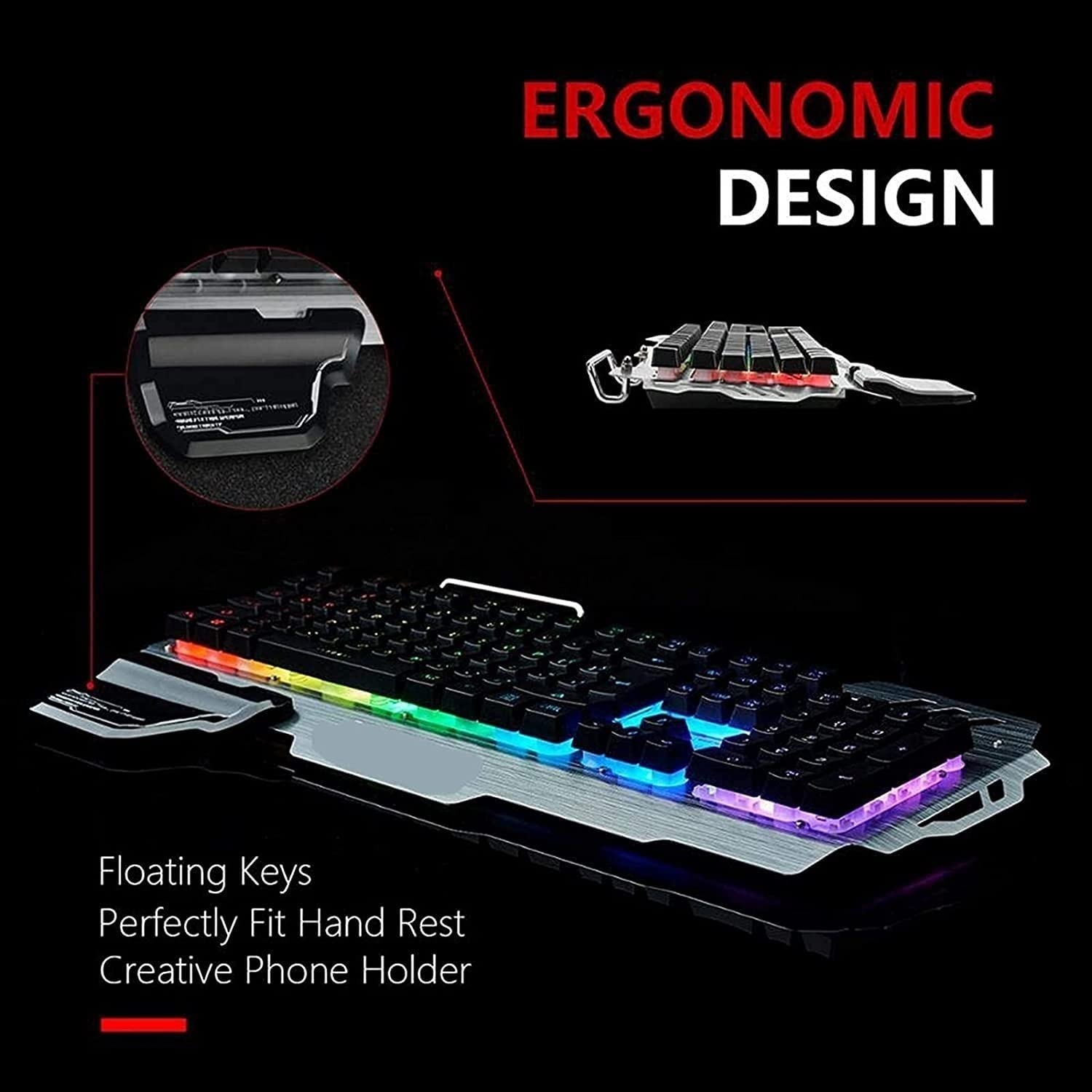 RGB Gaming Mechanical Keyboard and Mouse Combo - 104 Keys Wired USB Keyboard with Detachable Wrist Rest for PC Gamers - Perfect for Esports, Office Work & Computer Desktop Gaming Setup