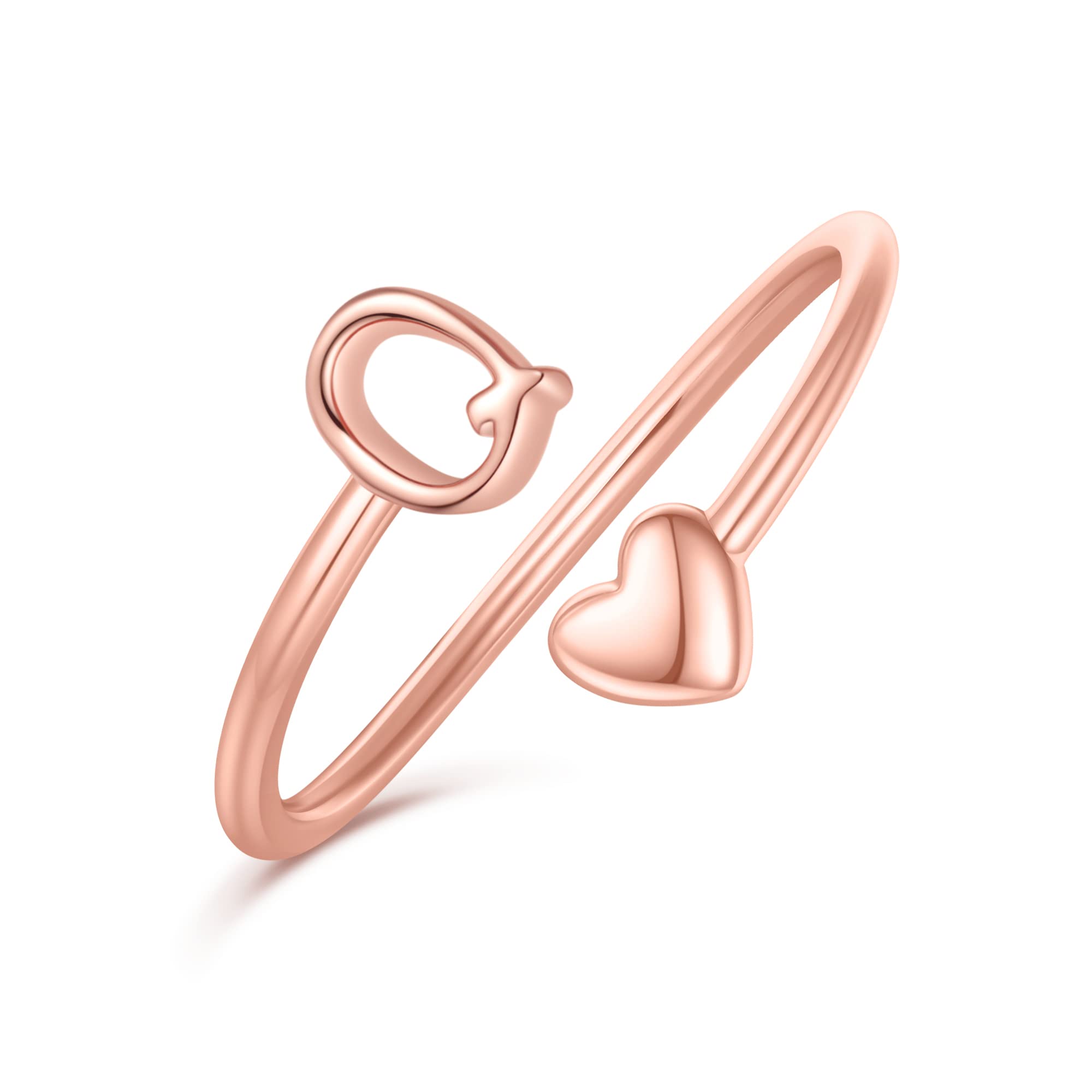 Heart Initial Rings for Women & Teen Girls - Adjustable Stackable Cute Letter Rings - Perfect for Valentine's Day Gifts, Birthday Presents, and Everyday Fashion Jewelry