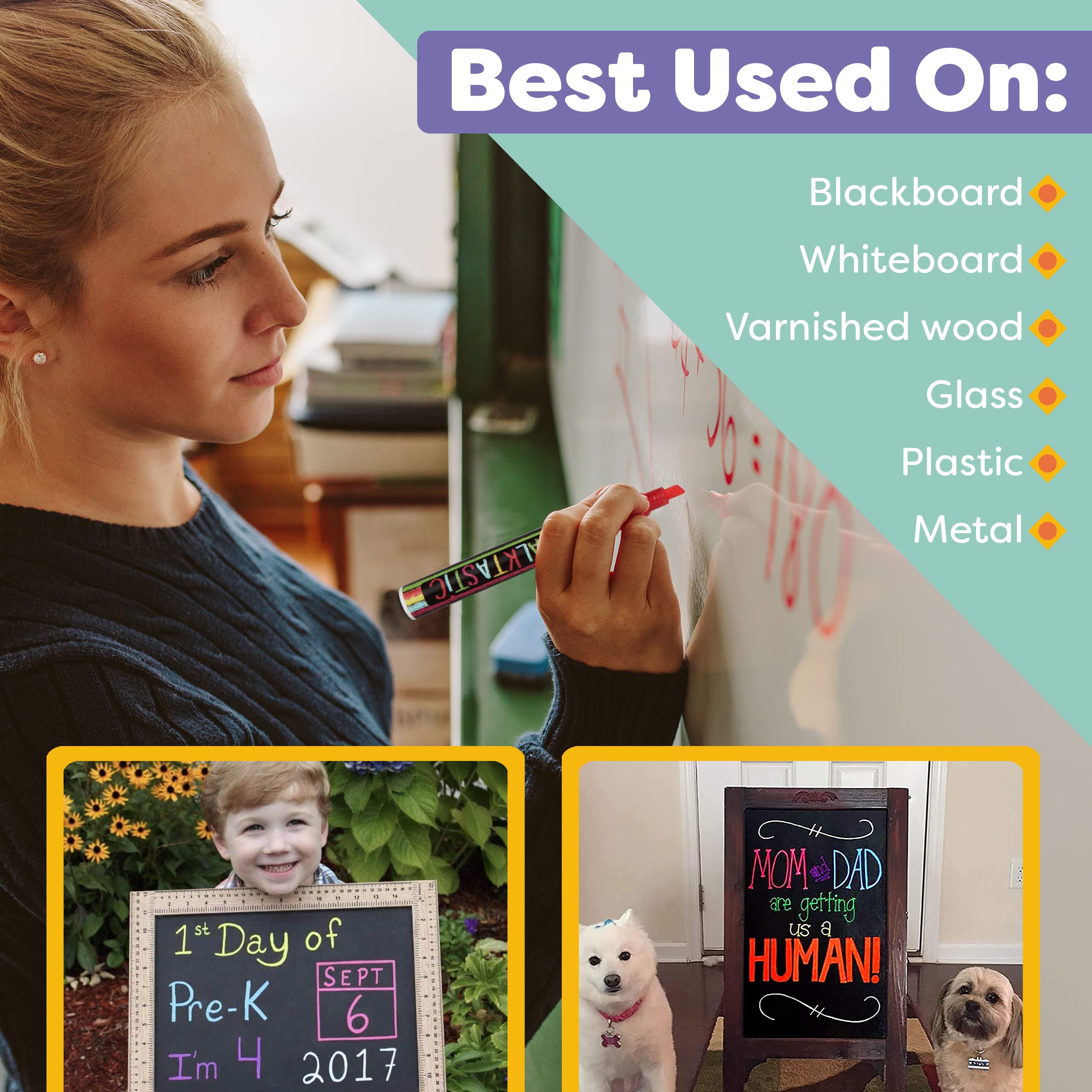 Metallic Liquid Chalk Markers - 8 Pack with Reversible 6mm Fine/Chisel Tip | Erasable Chalkboard Markers for Menu Boards, Glass, Windows, Blackboards & Signs | Perfect for Restaurants, Cafes, Bistros & Retail Displays