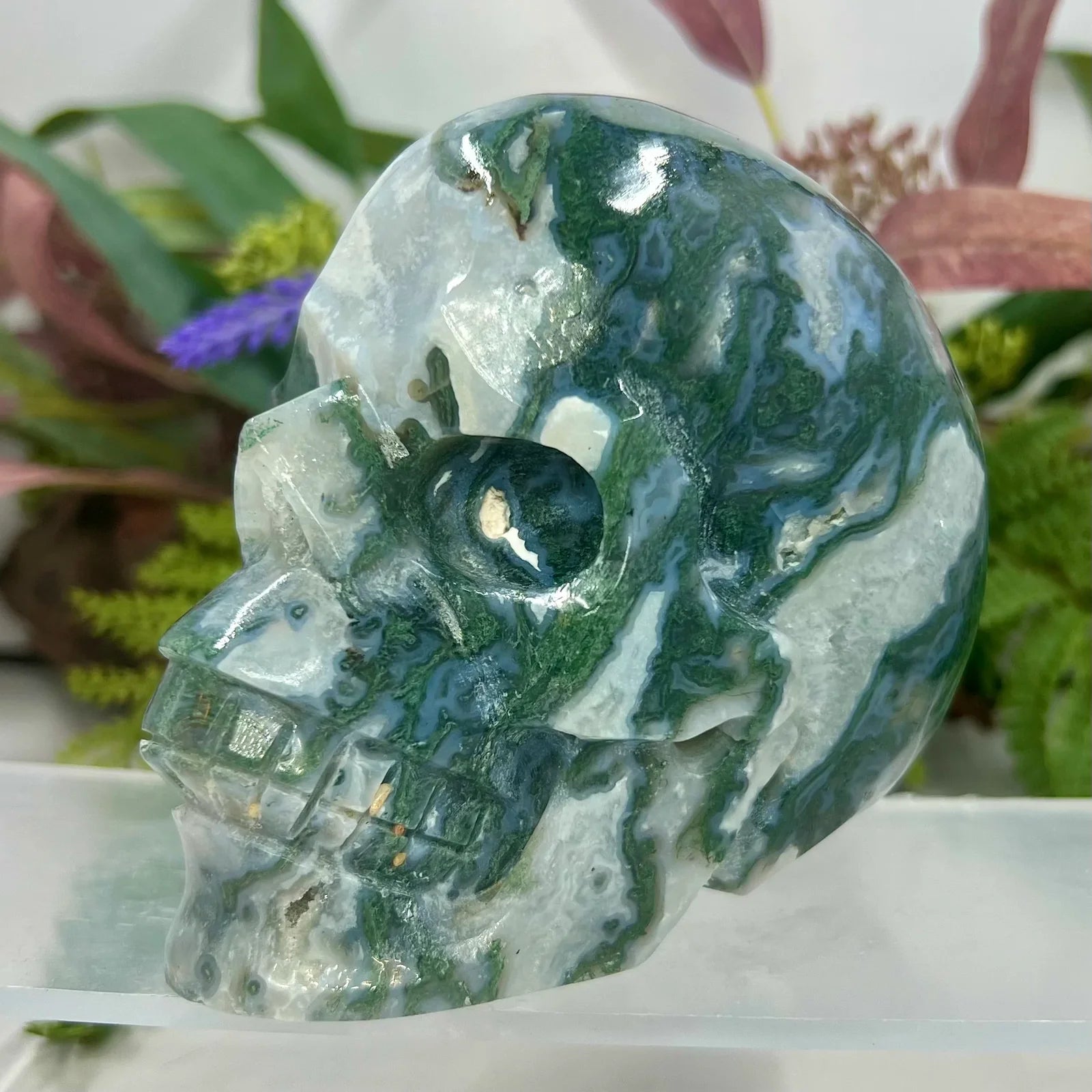 Natural Blue Chalcedony Agate Crystal Skull Carving - Handcrafted Healing Stone for Reiki, Meditation & Spiritual Decor | Unique Home Altar & Gift Idea