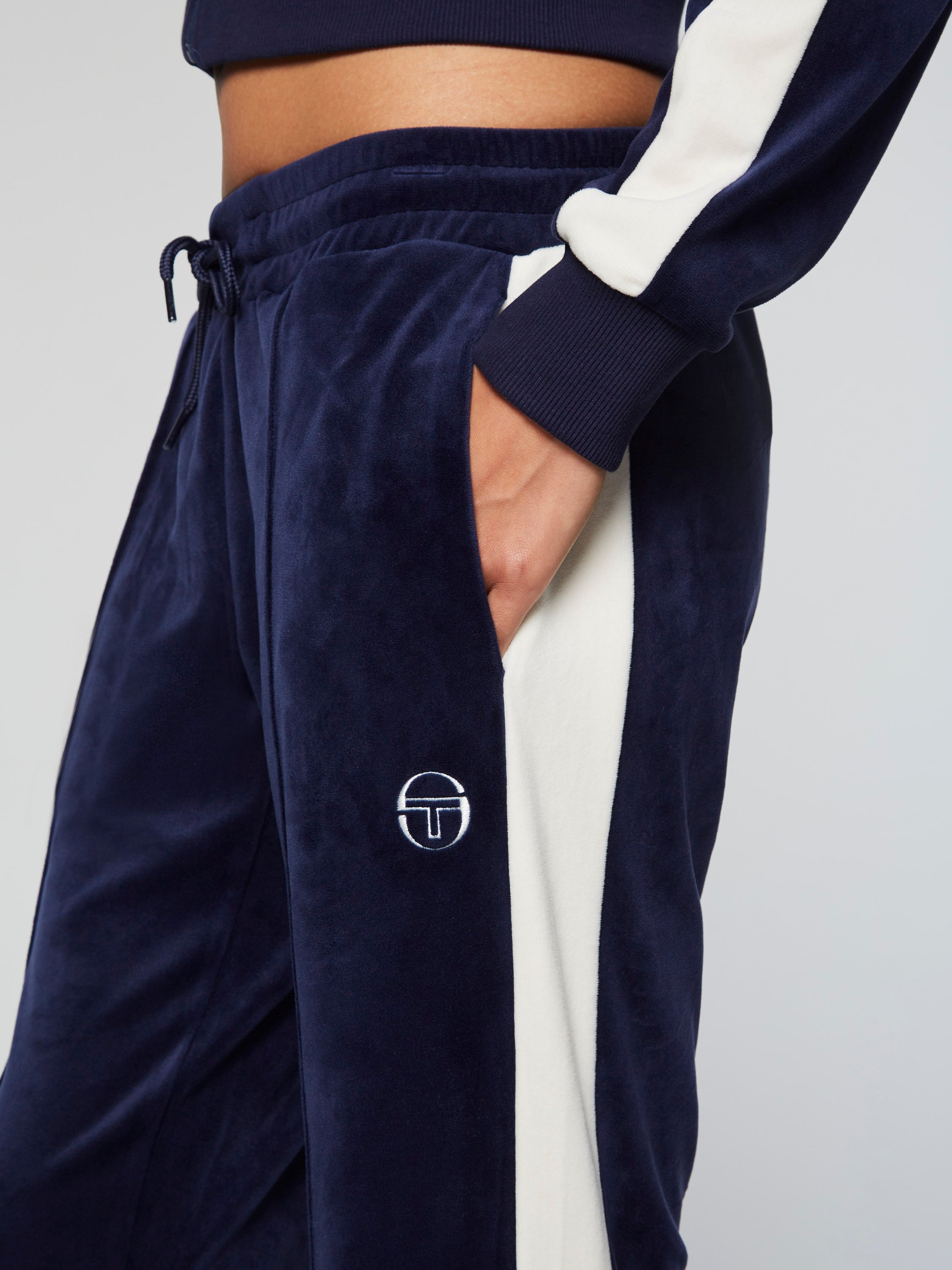 Miss Carlotta Velour Track Pants for Women - Soft Lounge Pants, Comfortable Joggers in Maritime Blue | Perfect for Yoga, Running, Home Wear & Casual Outfits