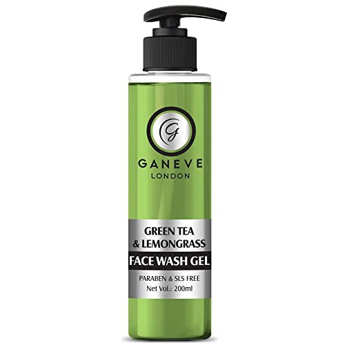 Ganeve London Green Tea & Lemongrass Face Wash Gel - Paraben Free, SLS Free, 200ml - Gentle Cleansing for Oily & Sensitive Skin - Perfect for Morning & Night Skincare Routine