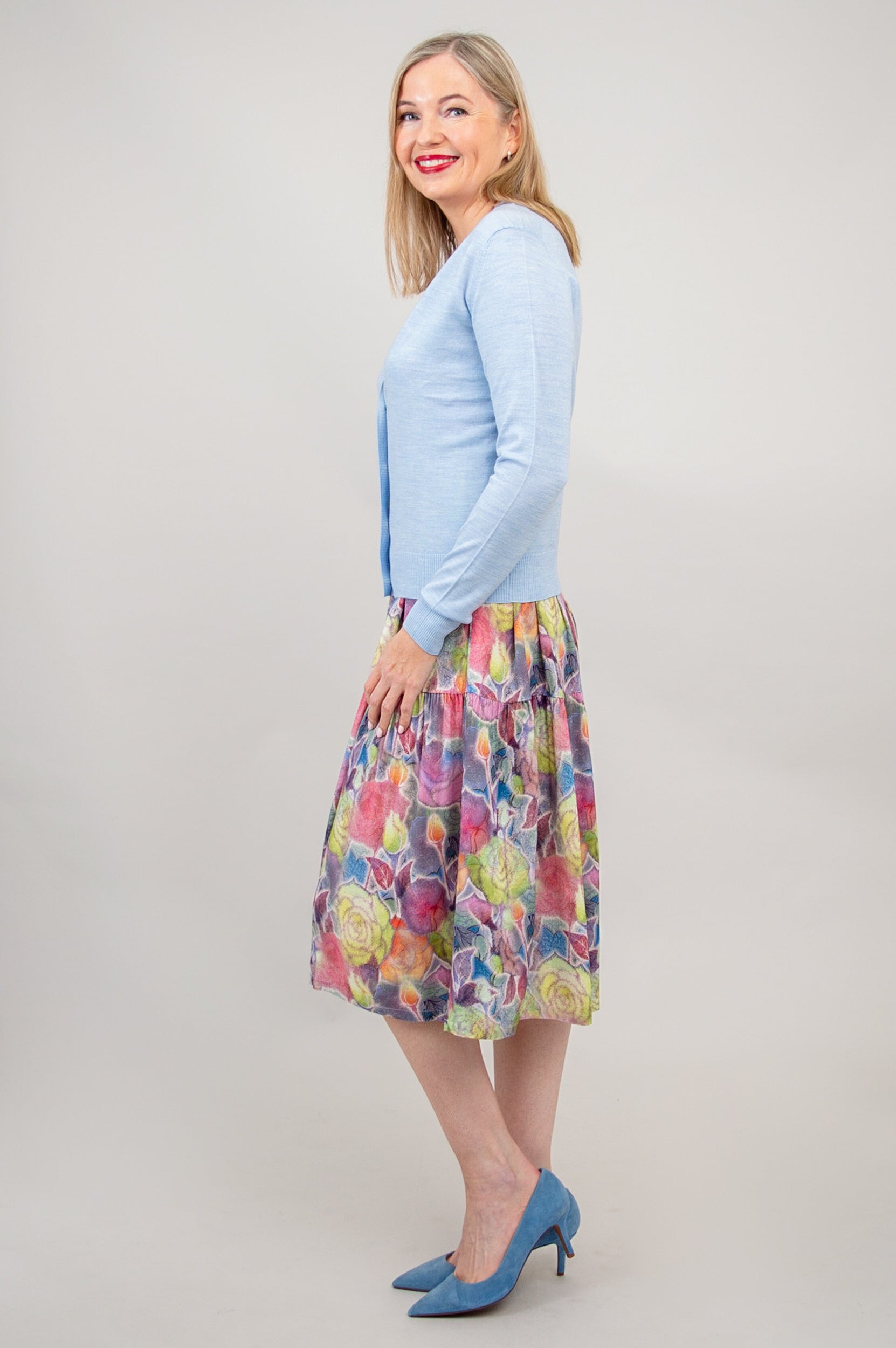Camila Cardigan - Cerulean Blue Merino Wool Sweater for Women | Cozy Winter Wear & Office Outfit