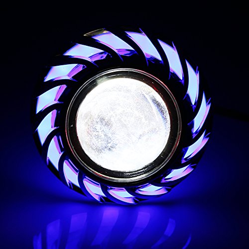 Keenso Motorcycle LED Headlight - Hi/Low Beam Projector with Dual Halo Angel Devil Eye Lights (Blue Halo Ring) for Harley, Honda, Yamaha - Perfect for Night Riding & Custom Bike Upgrades