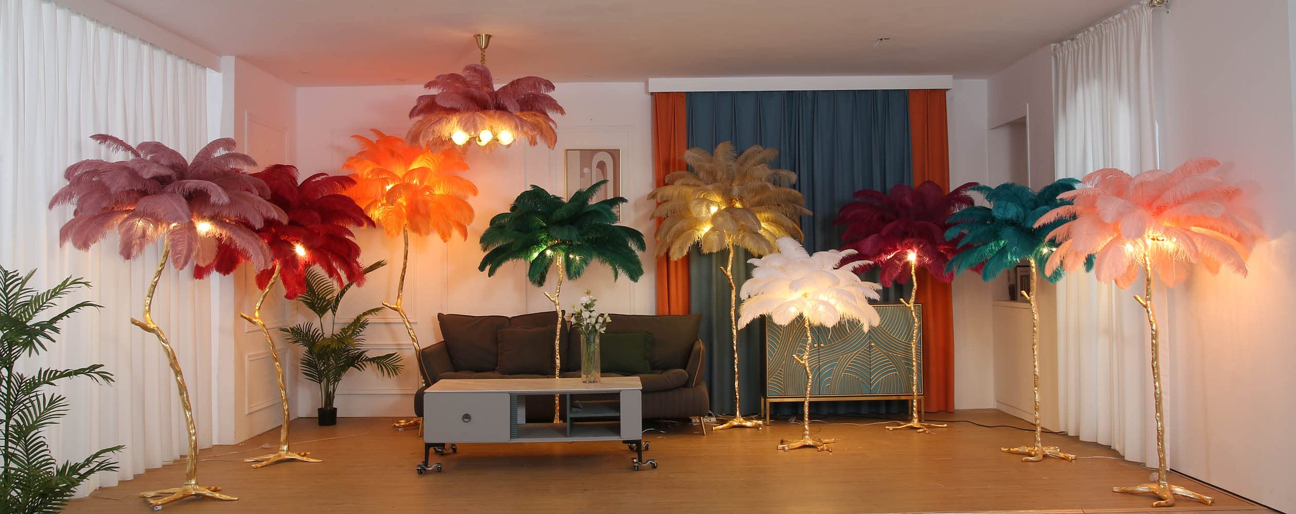 Modern Luxury Real Ostrich Feather Gold Floor Lamp - 63