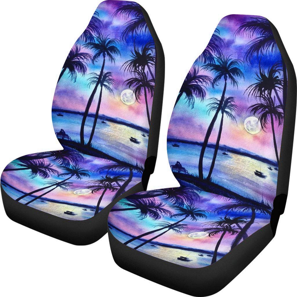 Hawaiian Style Tropical Beach Sunset Car Seat Covers - Universal Fit for Most Vehicles (Sedan, Truck, Van) | Front Seat Only | Durable Bucket Seat Protectors | Perfect for Beach Lovers, Summer Road Trips & Tropical Themed Car Decor