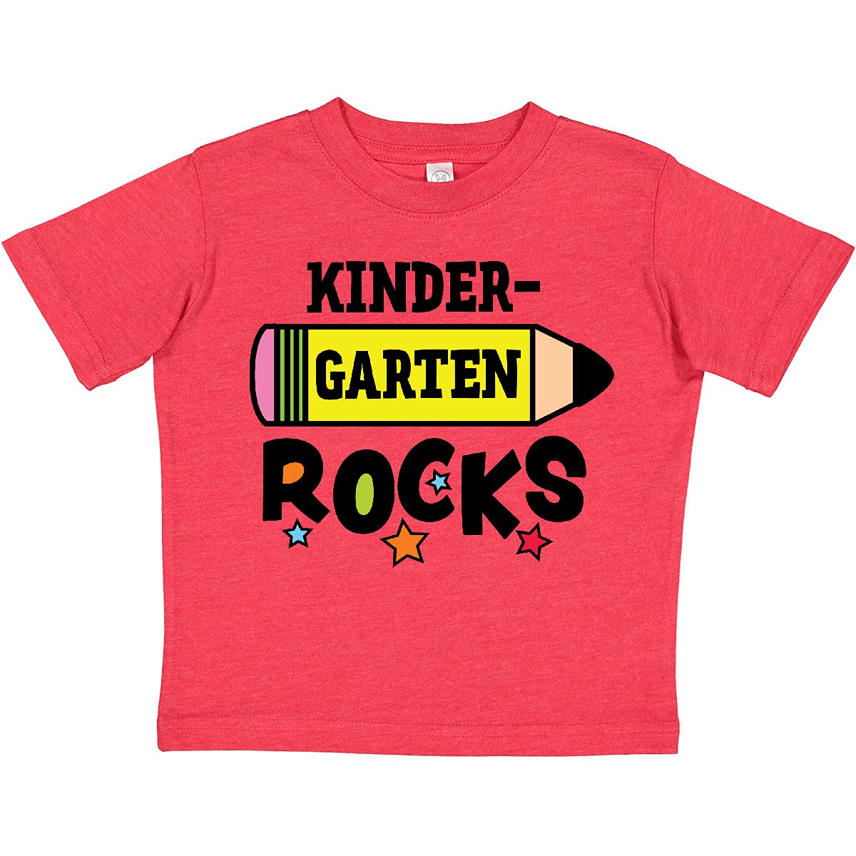 Inktastic Kindergarten Rocks with Pencil and Stars Toddler T-Shirt - Cute Graphic Tee for Kids, Boys & Girls - Perfect for First Day of School, Class Photos & Playdates