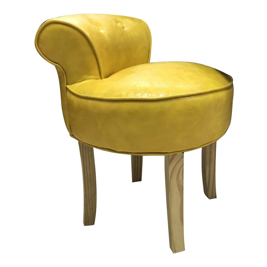 Vanity Benches - Upholstered Makeup Stool with Solid Wood Fan Backrest, Padded Dressing Chair & Baroque Piano Stool - Easy-to-Clean Oil Wax Leather - Perfect for Bedroom Vanity, Boudoir & Dressing Room Decor