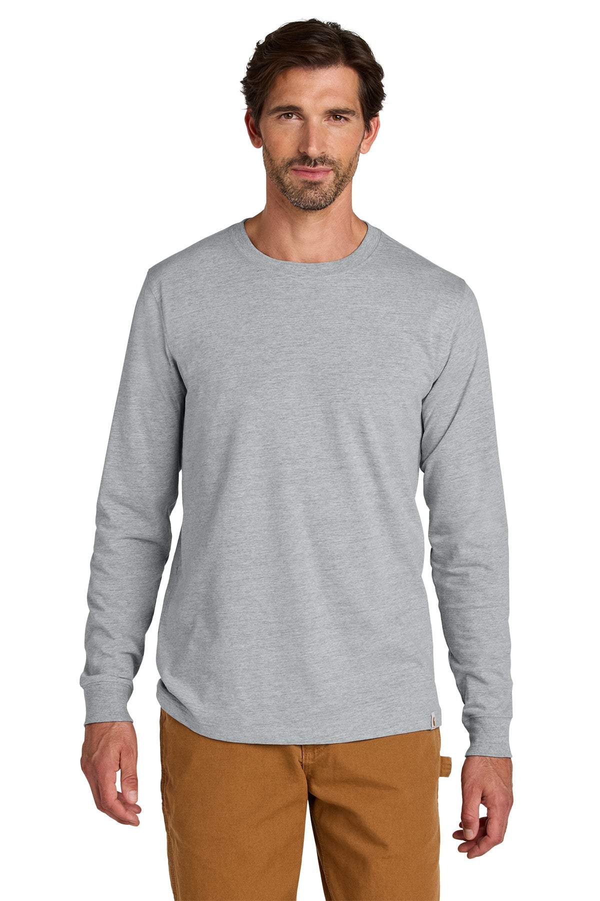 Custom Carhartt Long Sleeve T-Shirt for Men - Heather Grey Workwear for Construction, Outdoor & Casual Wear