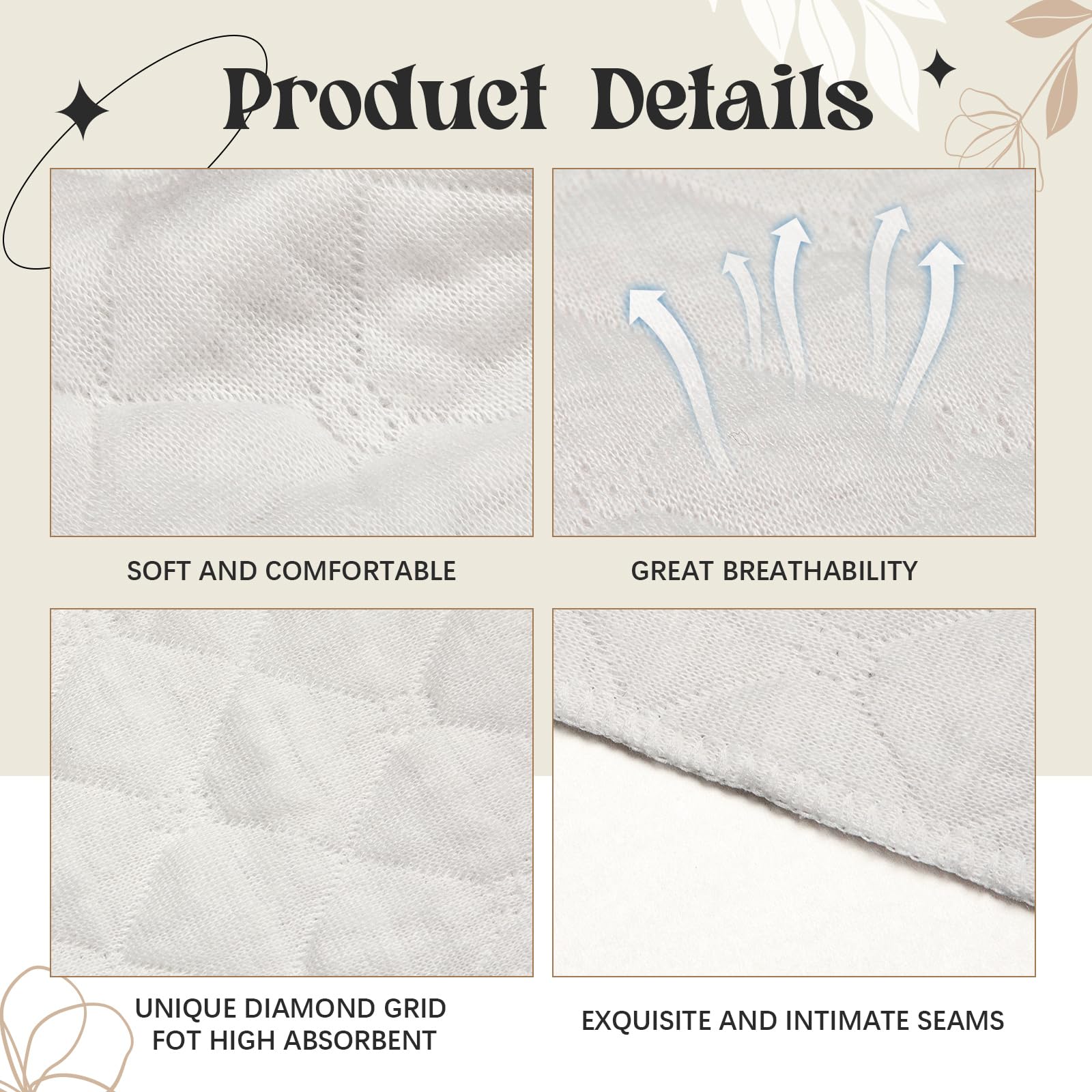 SATINIOR 10 Pack Cotton Bra Liners for Women - 3 Layer Rectangular Sweat Absorbing Bra Pads - Anti-Sweat & Comfortable Underwire Protection - Perfect for Sports, Workouts & Everyday Wear