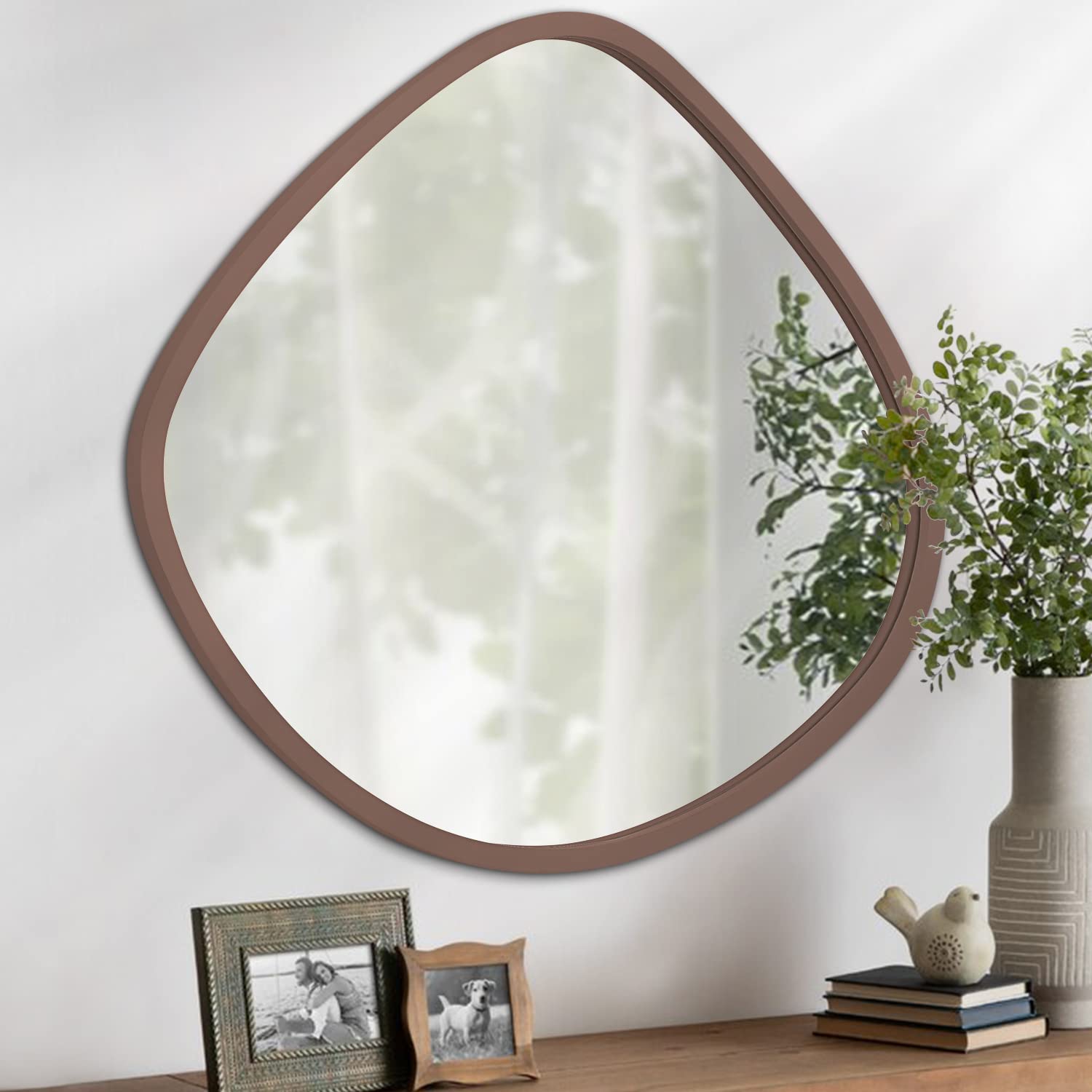 AOAOPQ Unique Irregular Wall Mirror - Modern Red Aesthetic Vanity Mirror for Entryway, Hallway, Living Room & Bedroom Decor | Perfect for Minimalist Spaces & Home Styling