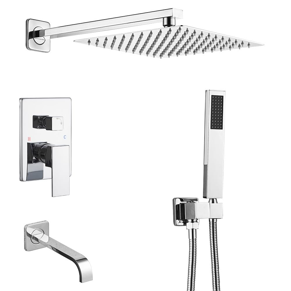 Premium Chrome Wall-Mounted Tub Shower Faucet Set - 10