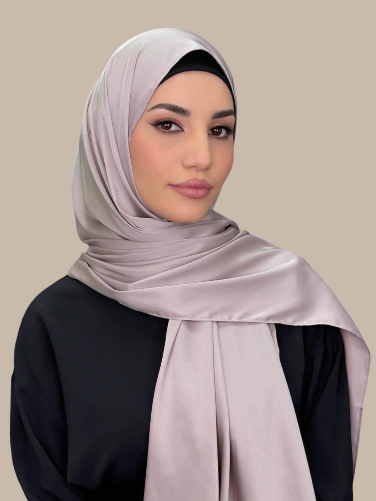 Premium Satin Hijab Scarf - Soft Muted Mink Color - Elegant Muslim Head Covering for Women - Perfect for Daily Wear, Prayer, and Special Occasions