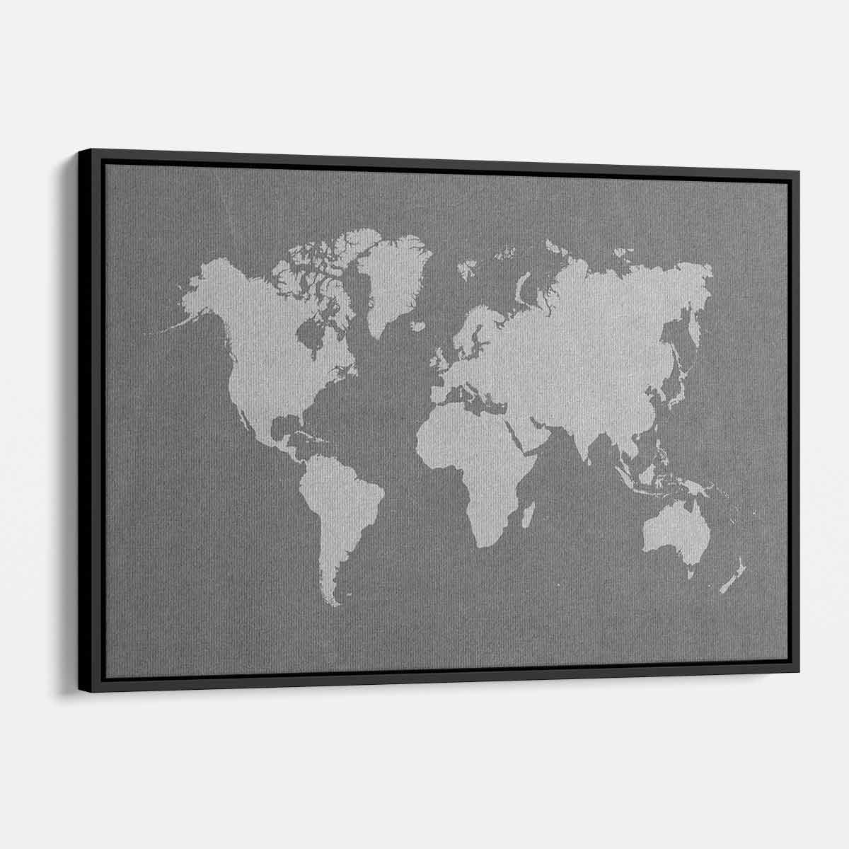 Grey World Map Wall Art Canvas Print - Modern Home Decor for Living Room, Bedroom & Office - Large Framed Travel Map Poster 8641