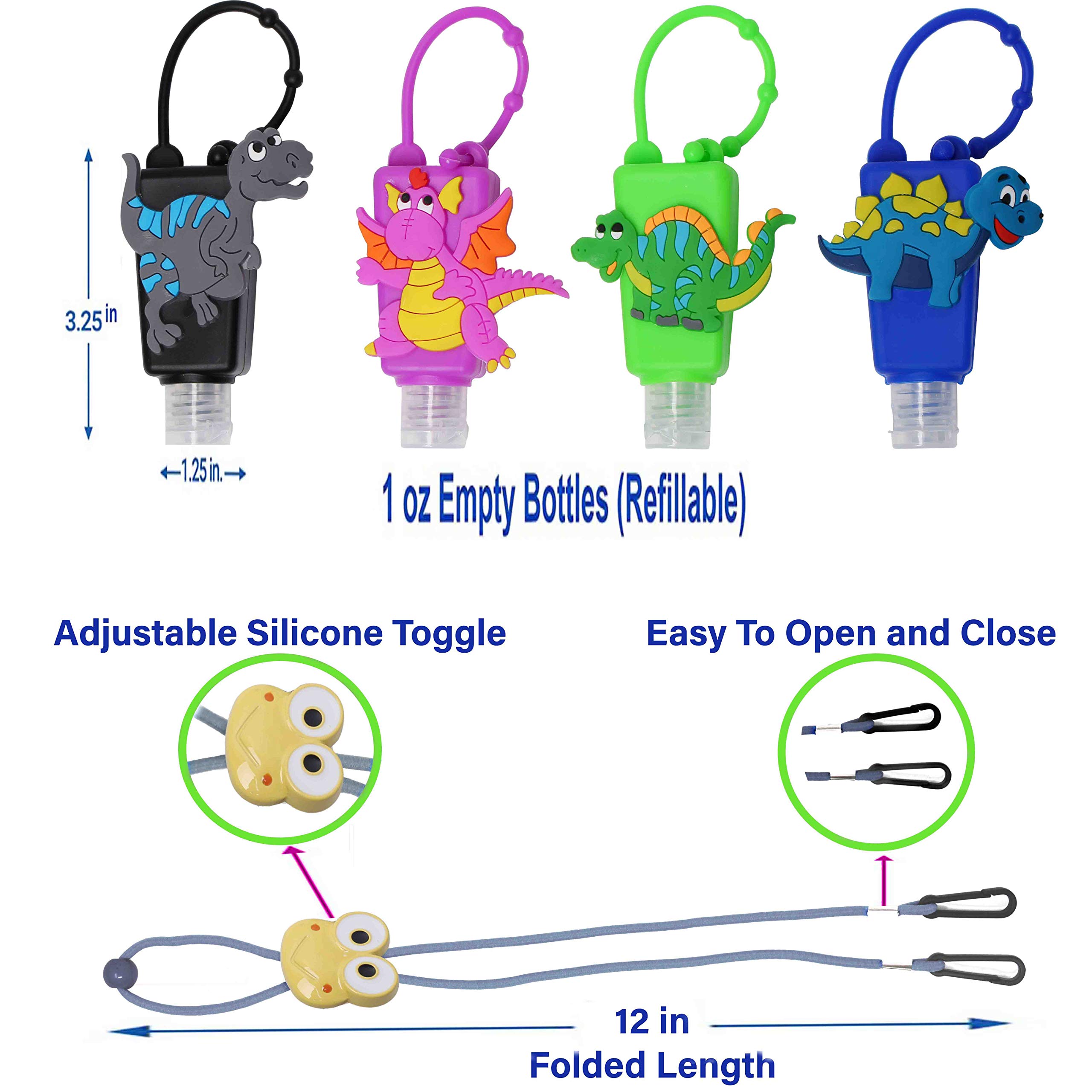 KINIA 8-Pack Dinosaur Hand Sanitizer Bottles with Lanyards - for Kids Travel & School