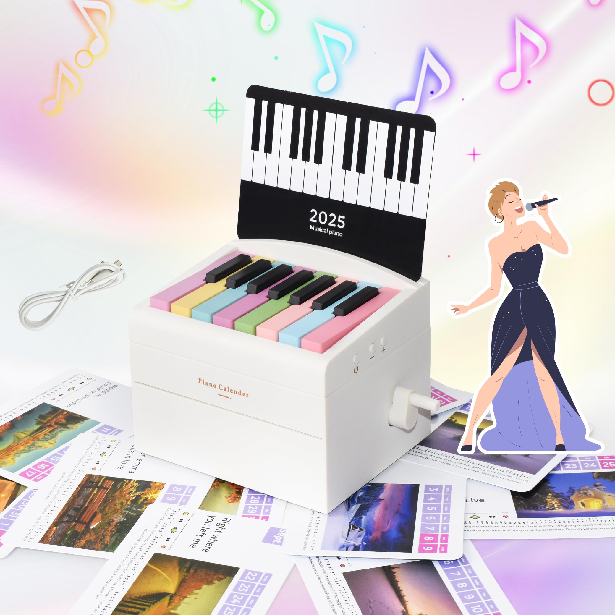 2025 Playable Piano Desk Calendar with Mini Piano & 52 Music Scores - Perfect Birthday & Christmas Gift for Music Lovers (Boys, Girls, Teens, Family, Friends) - Rainbow Design - Ideal for Home, Office Decor & Music Practice