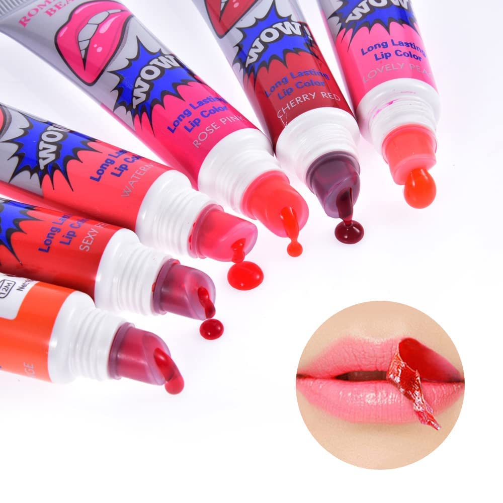 KAYI Beauty 6-Piece Tattoo Magic Color Peel Off Mask Lip Tint Set - Long Lasting Waterproof Lip Gloss, Liquid Lipstick for Daily Wear, Parties & Special Occasions