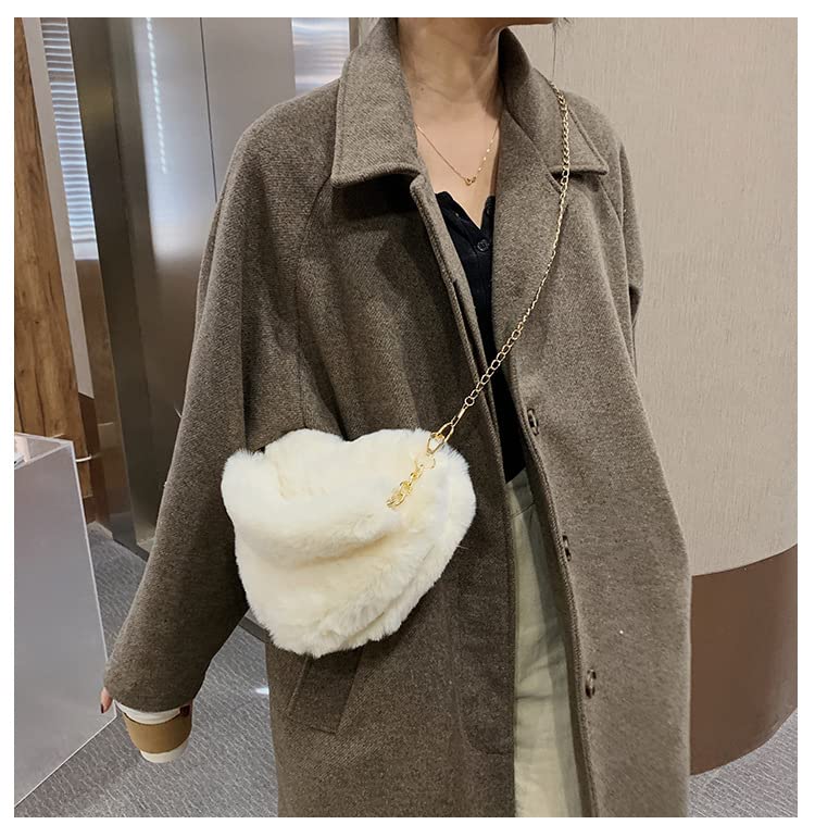 Rejolly Furry Heart Shaped Purse for Women & Girls - Soft Fluffy Faux Fur Small Shoulder Bag Clutch - Perfect for Parties, Date Nights & Casual Outings