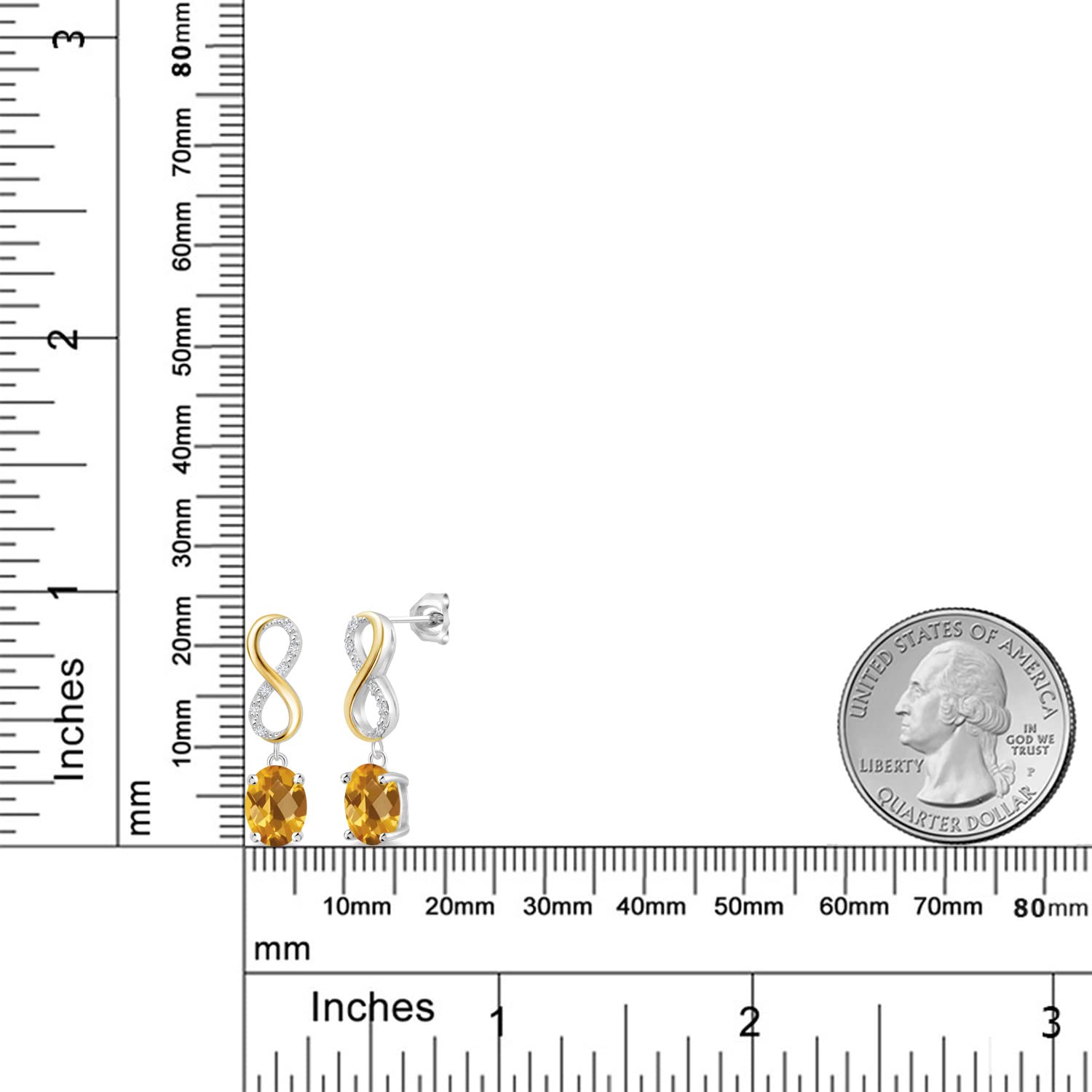 Gem Stone King 8X6MM Oval Cut Dangle Infinity Earrings for Women - Birthstone & Lab Grown Diamond in 925 Silver or 10K Yellow Gold | Fine Jewelry Gift for Her, Mom, Wife | Perfect for Weddings, Anniversaries & Special Occasions