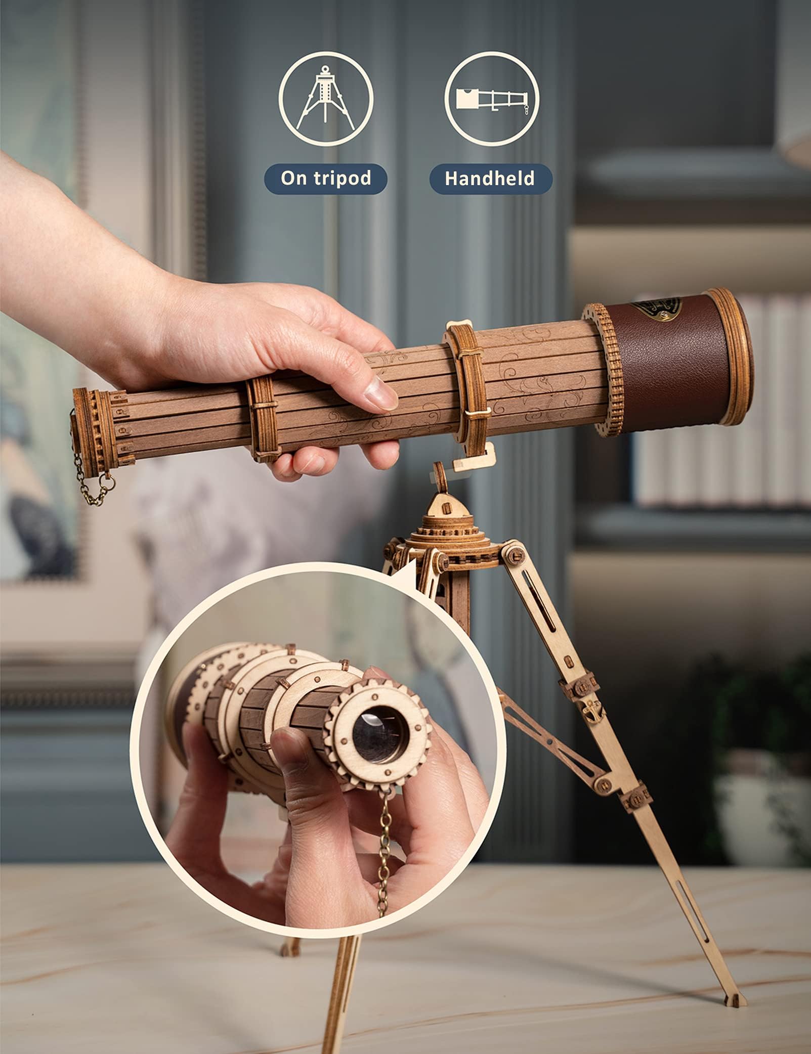 ROKR 3D Wooden Telescope Building Kit for Adults - DIY Science Model with 3X Magnification & Tripod Stand - Perfect STEM Gift for Boys, Girls & Astronomy Enthusiasts - Great for Home Decor, Educational Projects & Stargazing Activities