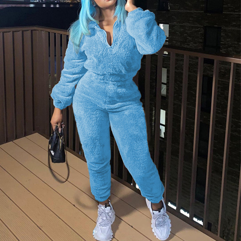 Cozy Fleece Two-Piece Tracksuit Set for Women - Soft Plush Neckline Jogger Outfit | Lounge, Yoga, Travel & Casual Wear