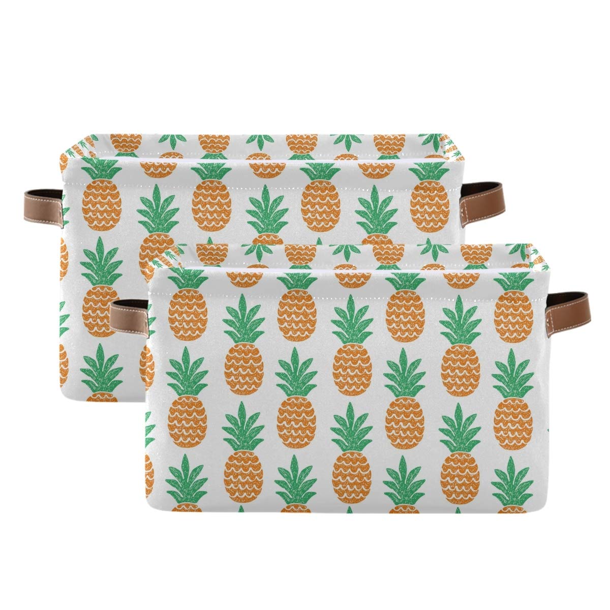 Collapsible Canvas Storage Bins - 2 Pack Large Pineapple Design Cube Organizer (15