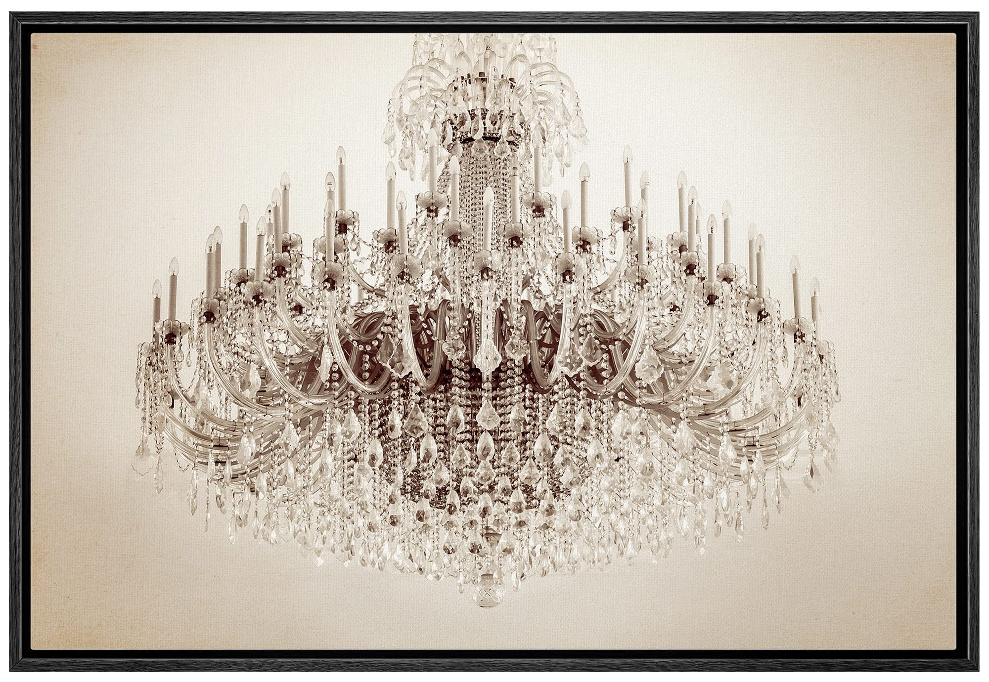 Wall26 Framed Canvas Print - Victorian White Crystal Chandelier Wall Art, Digital Realism Decor for Living Room, Bedroom, Office - 24x36 Inch Black Frame | Elegant Home Decor & Relaxing Atmosphere