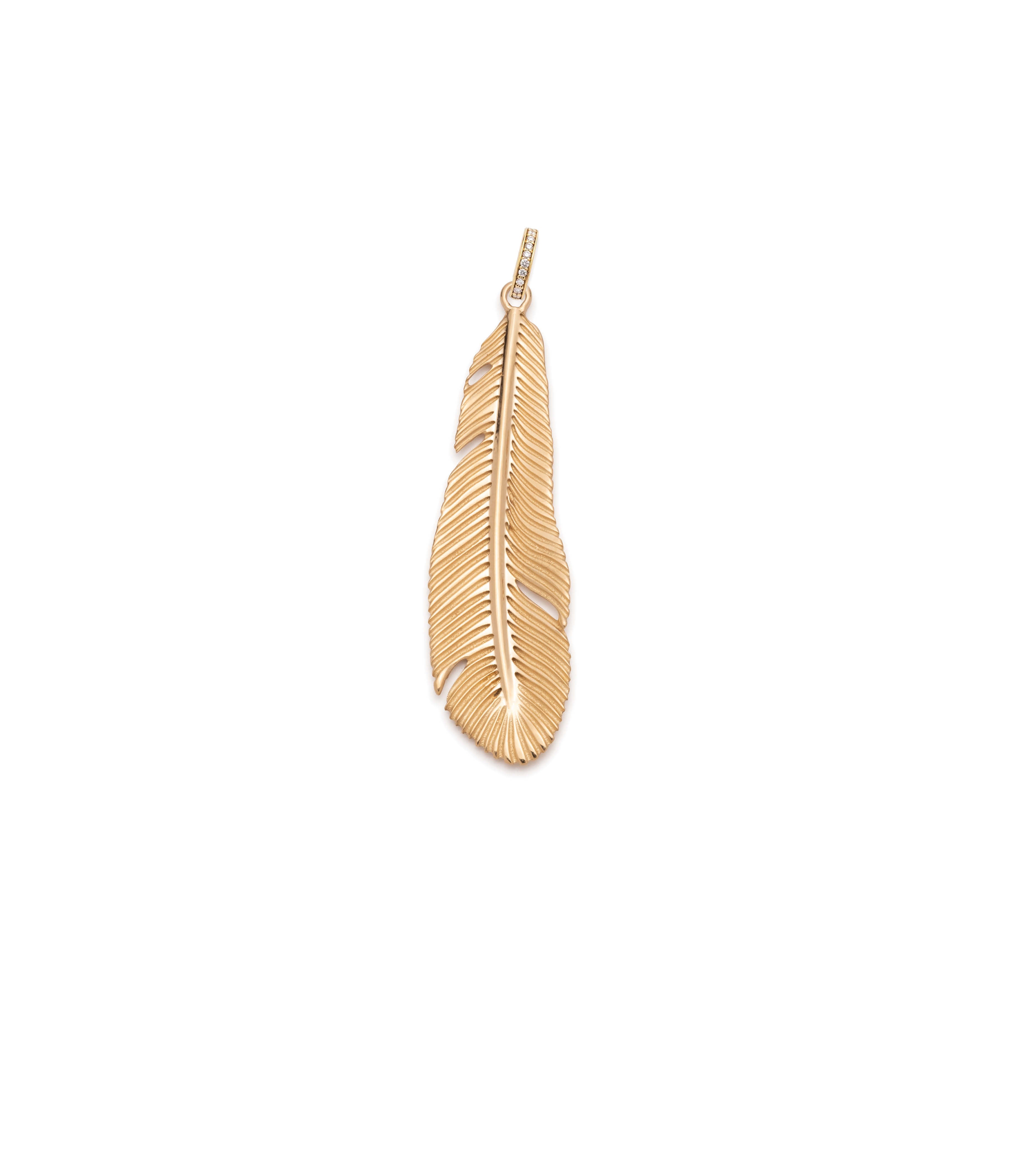 Feather Large Pendant Necklace in 14K Yellow Gold with Annex Link Chain - Elegant Jewelry Gift for Women, Perfect for Weddings, Parties & Special Occasions