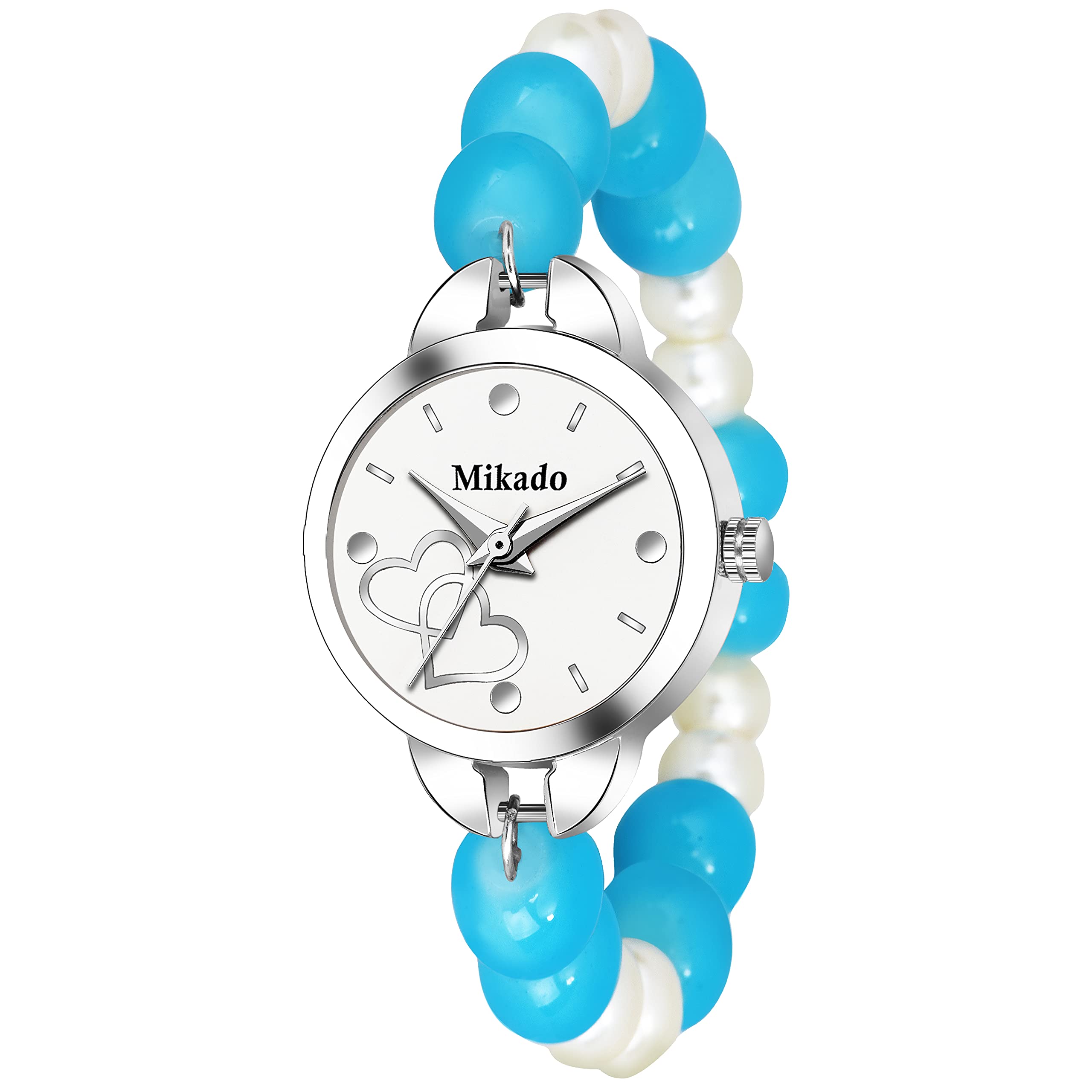 Elegant Mikado Crown Mako Women's Watch with Multicolor Crystal Glass Beads & Pearl Strap - Stylish Analog Watch for Women - Perfect for Parties, Weddings & Special Occasions