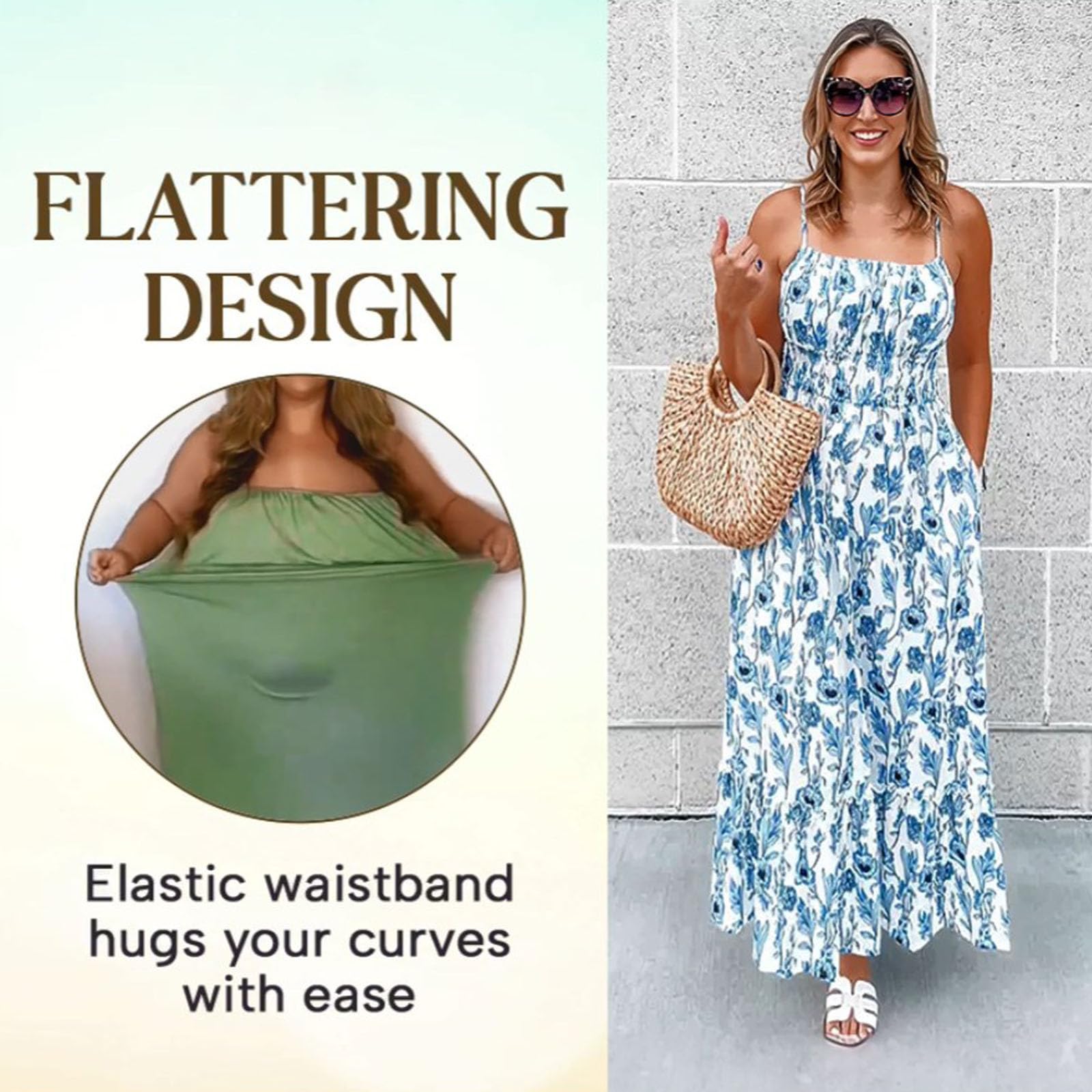 Floral Print Cami Maxi Dress for Women - Blinky Charm Floriesta Sleeveless Summer Dress | Beach Wedding, Vacation, Party Wear