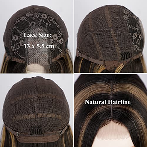 Long Straight Ombre Brown Wig with Middle Part - Natural Looking Synthetic Hair for Daily Wear & Cosplay