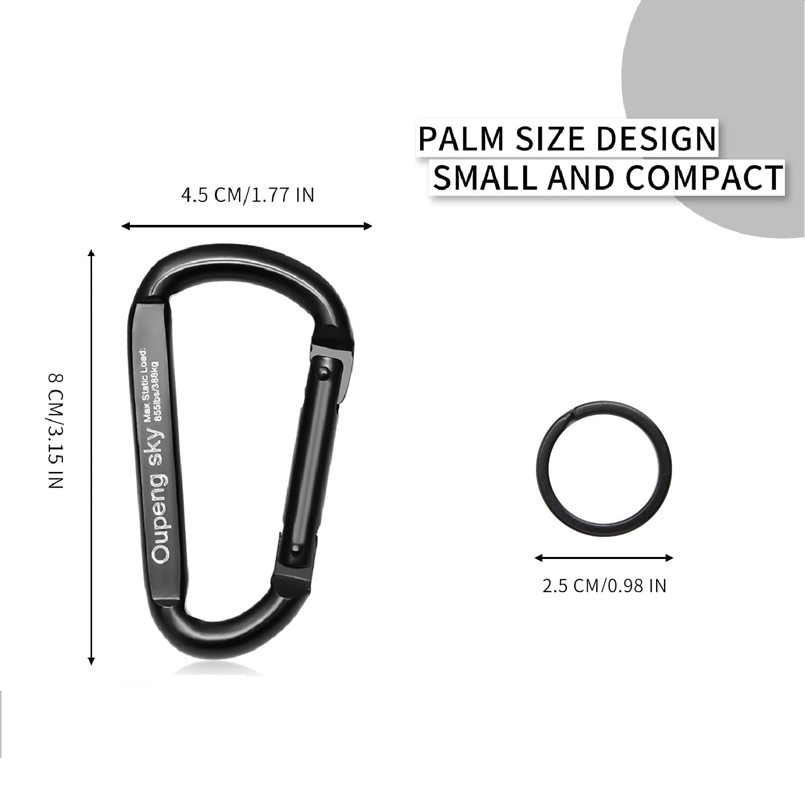 Heavy Duty 855lbs Carabiner Clip - 3 Inch D Ring Keychain for Camping, Hiking, Gym & Outdoor Activities - Perfect for Hammocks, Dog Leash, Harness & Key Rings (Black) - Durable & Versatile Gear for Adventure Enthusiasts